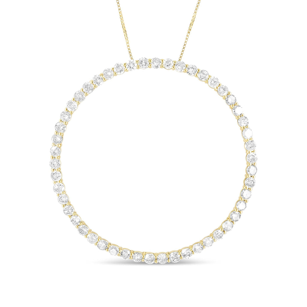 10K Yellow Gold Plated .925 Sterling Silver 4 Cttw Diamond Circle Hoop 18" Pendant Necklace (J-K Color, I1-I2 Clarity) - Friggin Jewelry