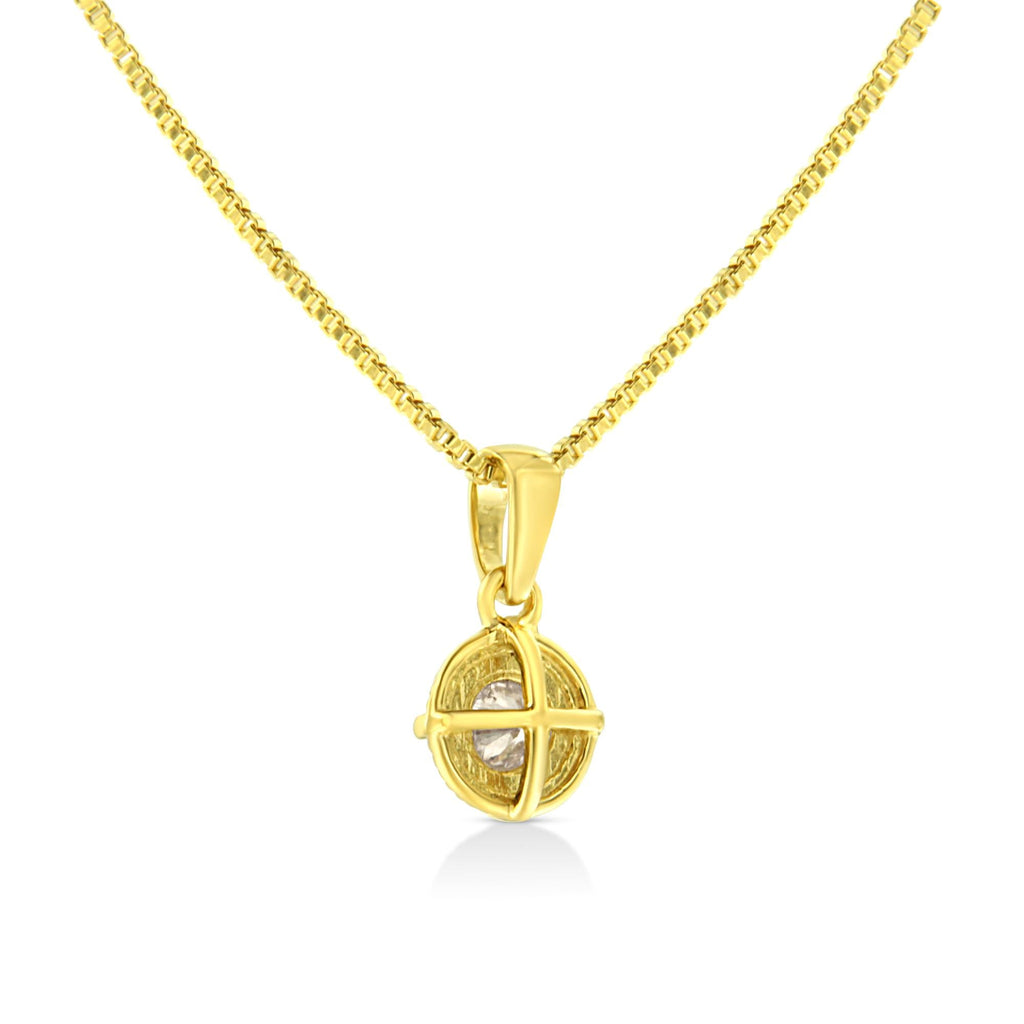 14K Yellow Gold Plated .925 Sterling Silver Brilliant Round Cut Diamond Solitaire Milgrain 18" Pendant Necklace - Friggin Jewelry