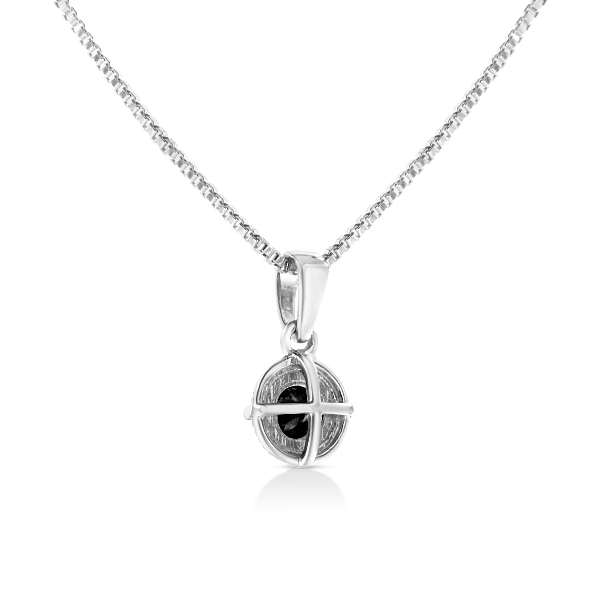 .925 Sterling Silver Treated Color Diamond Solitaire 18" Milgrain Pendant Necklace - Friggin Jewelry