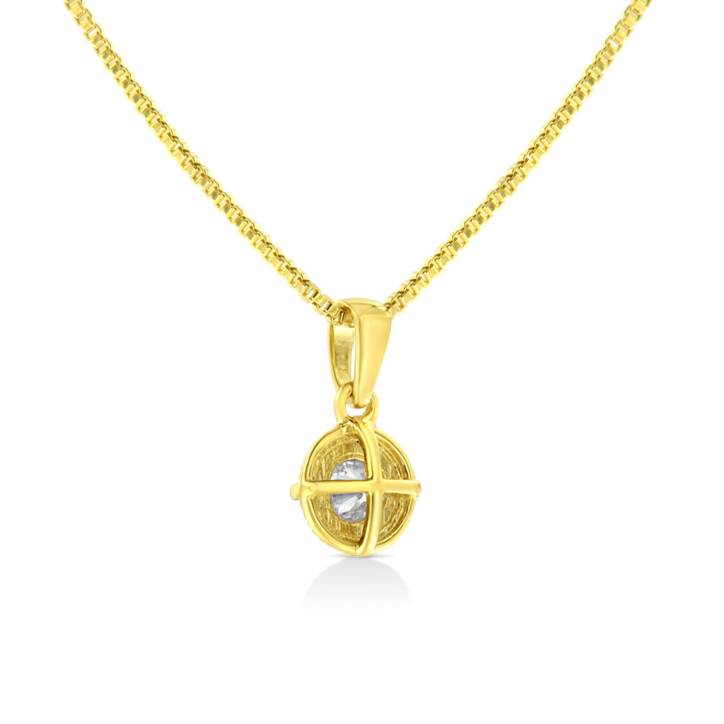 14K Yellow Gold Plated .925 Sterling Silver Brilliant Round Cut Diamond Solitaire Milgrain 18" Pendant Necklace - Friggin Jewelry