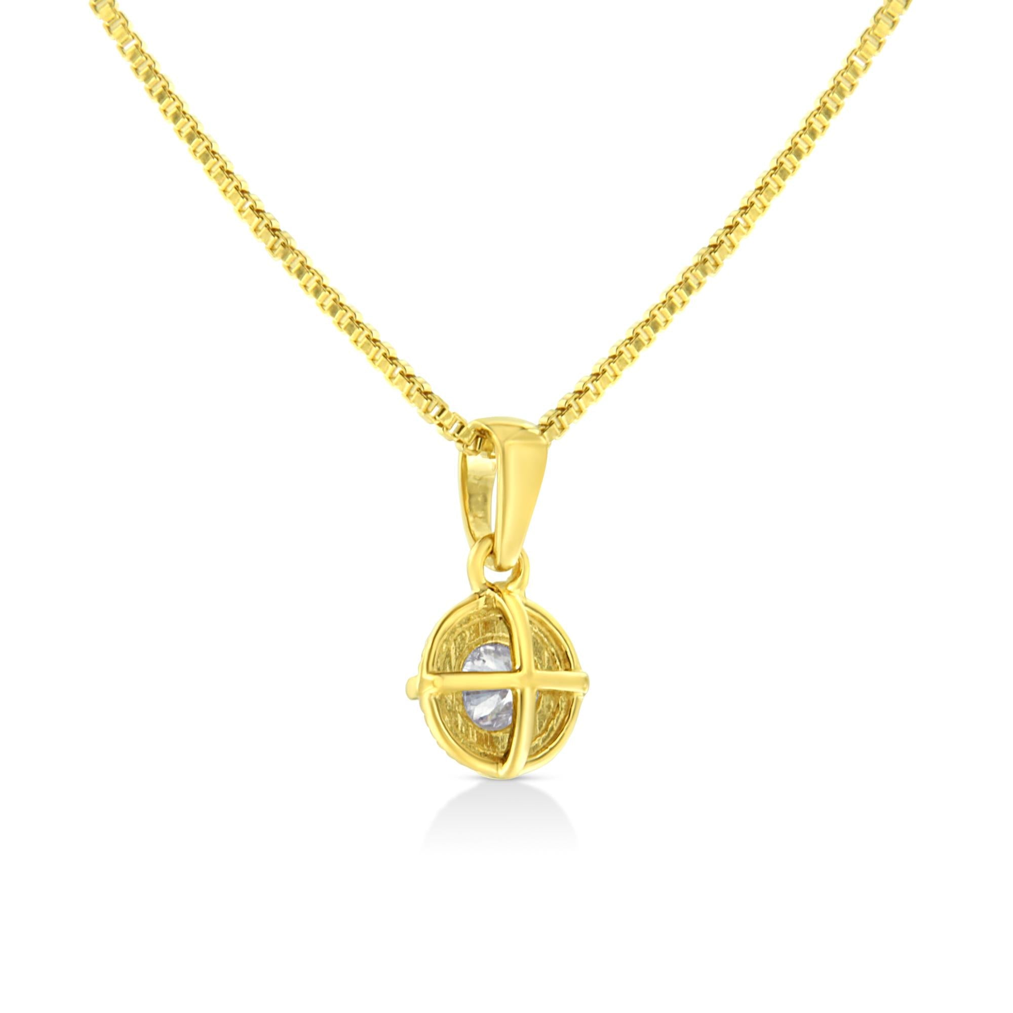 14K Yellow Gold Plated .925 Sterling Silver Brilliant Round Cut Diamond Solitaire Milgrain 18" Pendant Necklace - Friggin Jewelry