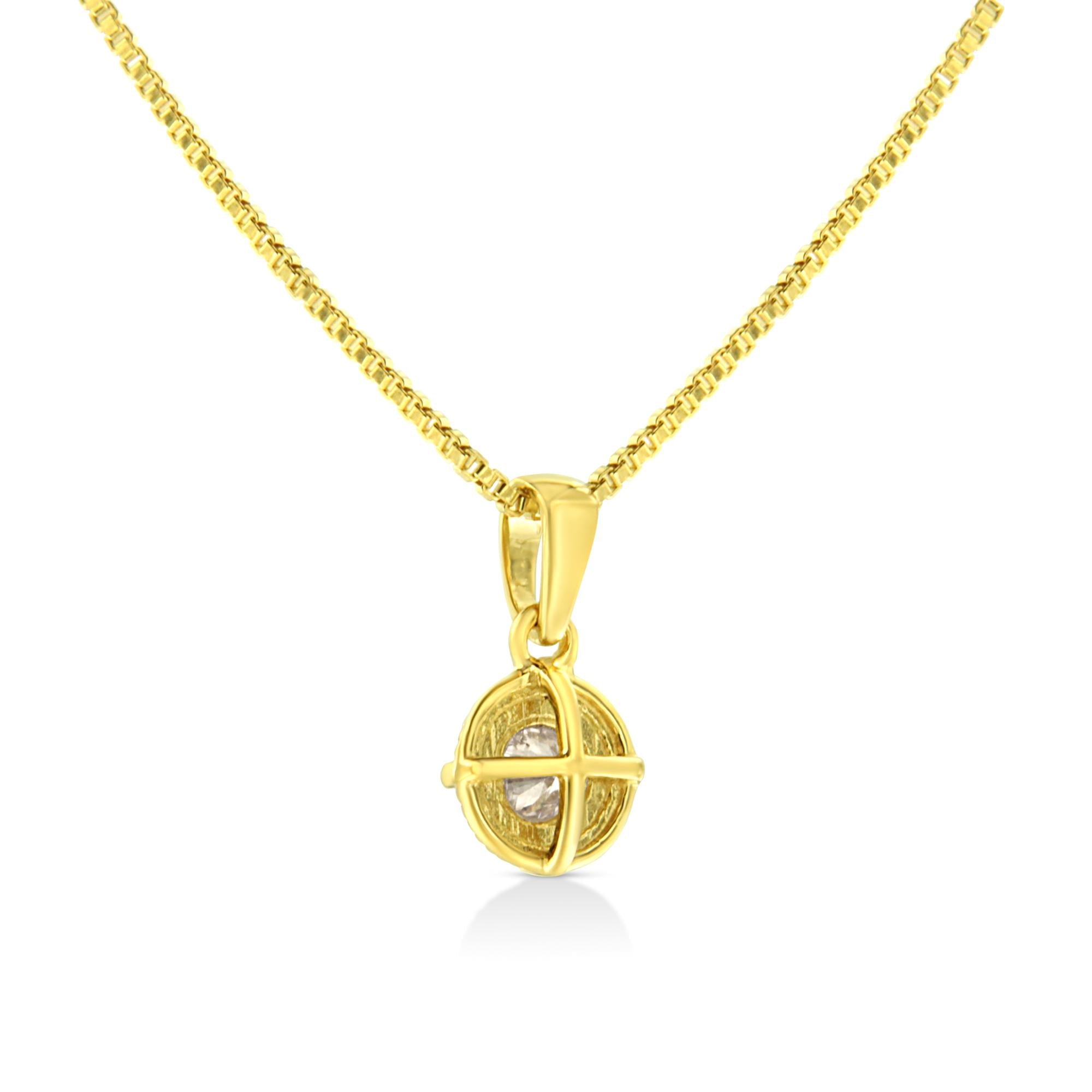 14K Yellow Gold Plated .925 Sterling Silver Brilliant Round Cut Diamond Solitaire Milgrain 18" Pendant Necklace - Friggin Jewelry