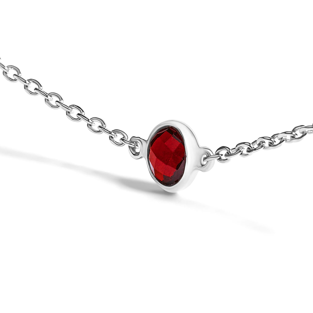 .925 Sterling Silver Bezel Set Red Garnet 5 Station Adjustable Bolo Bracelet - Friggin Jewelry