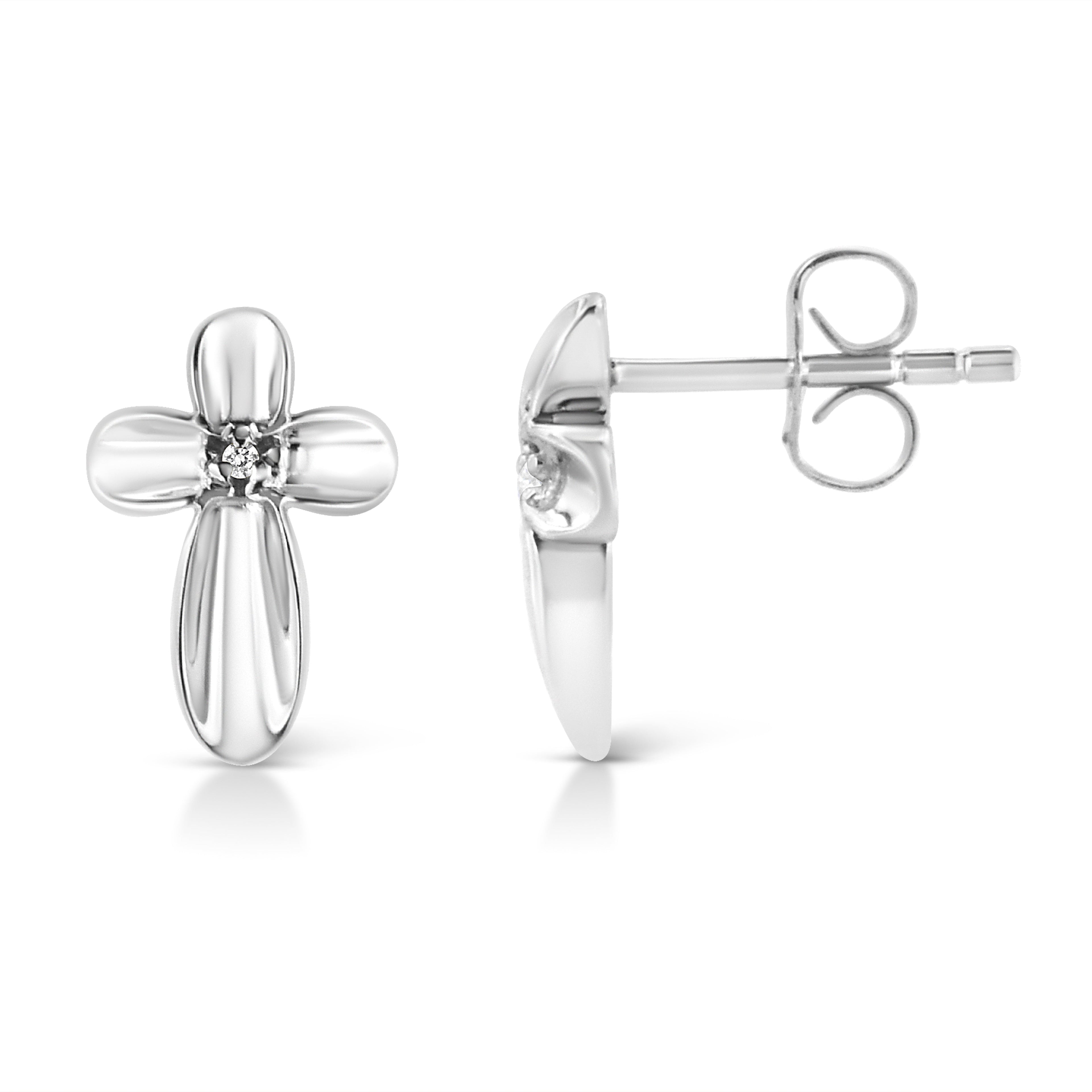 .925 Sterling Silver Prong Set Diamond Accent Floral Cross Stud Earring (I-J Color, I1-I2 Clarity) - Friggin Jewelry