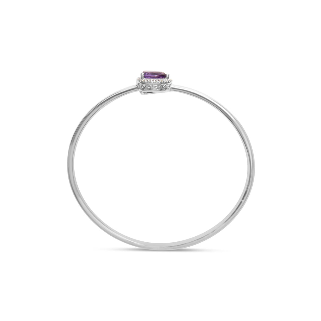 .925 Sterling Silver 8 x 5.5mm Pear Shape Amethyst  and Diamond Accent Halo Bypass Bangle Bracelet (H-I Color, SI1-SI2 Clarity)  - Fits up to 7" Inches - Friggin Jewelry