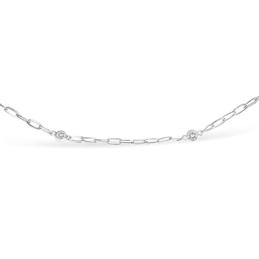 14K White Gold 1/2 Cttw Diamond Bezel Station Paperclip Chain Necklace (H-I Color, SI1-SI2 Clarity) - 18" - Friggin Jewelry
