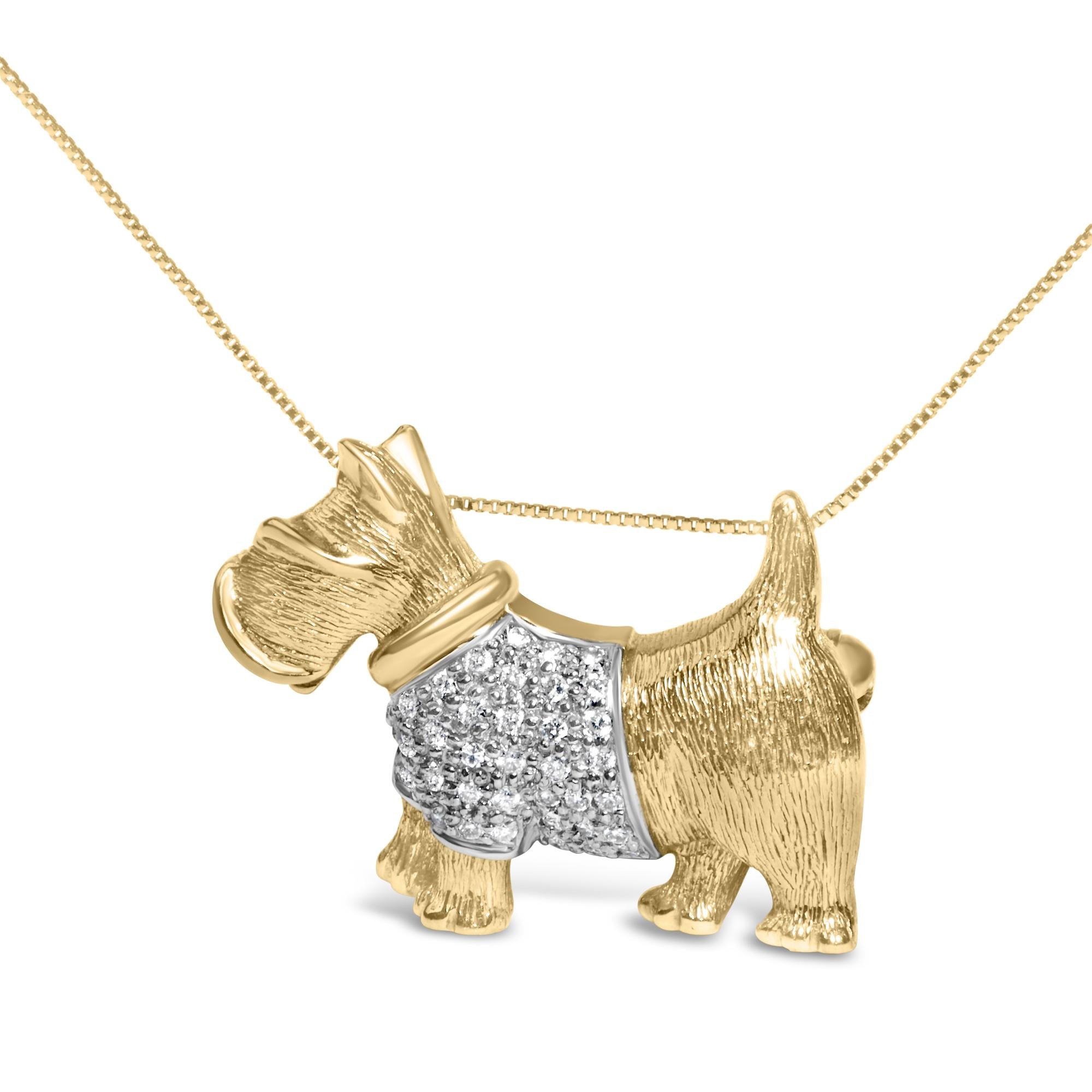 18K Yellow Gold1/3 Cttw Diamond Scottish Terrier Brooch Pin and Pendant with Satin Finish (G-H Color, VS2-SI1 Clarity) - Chain Not Included - Friggin Jewelry