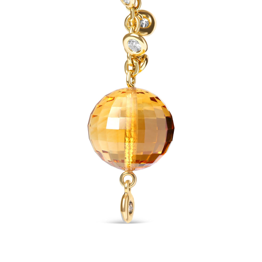 18K Yellow Gold 2/3 Cttw Round Bezel Diamond and 25mm Ball Shaped Yellow Citrine Gemstone Dangle Stud Earring (Brown and G-H Color, SI1-SI2 Clarity) - Friggin Jewelry