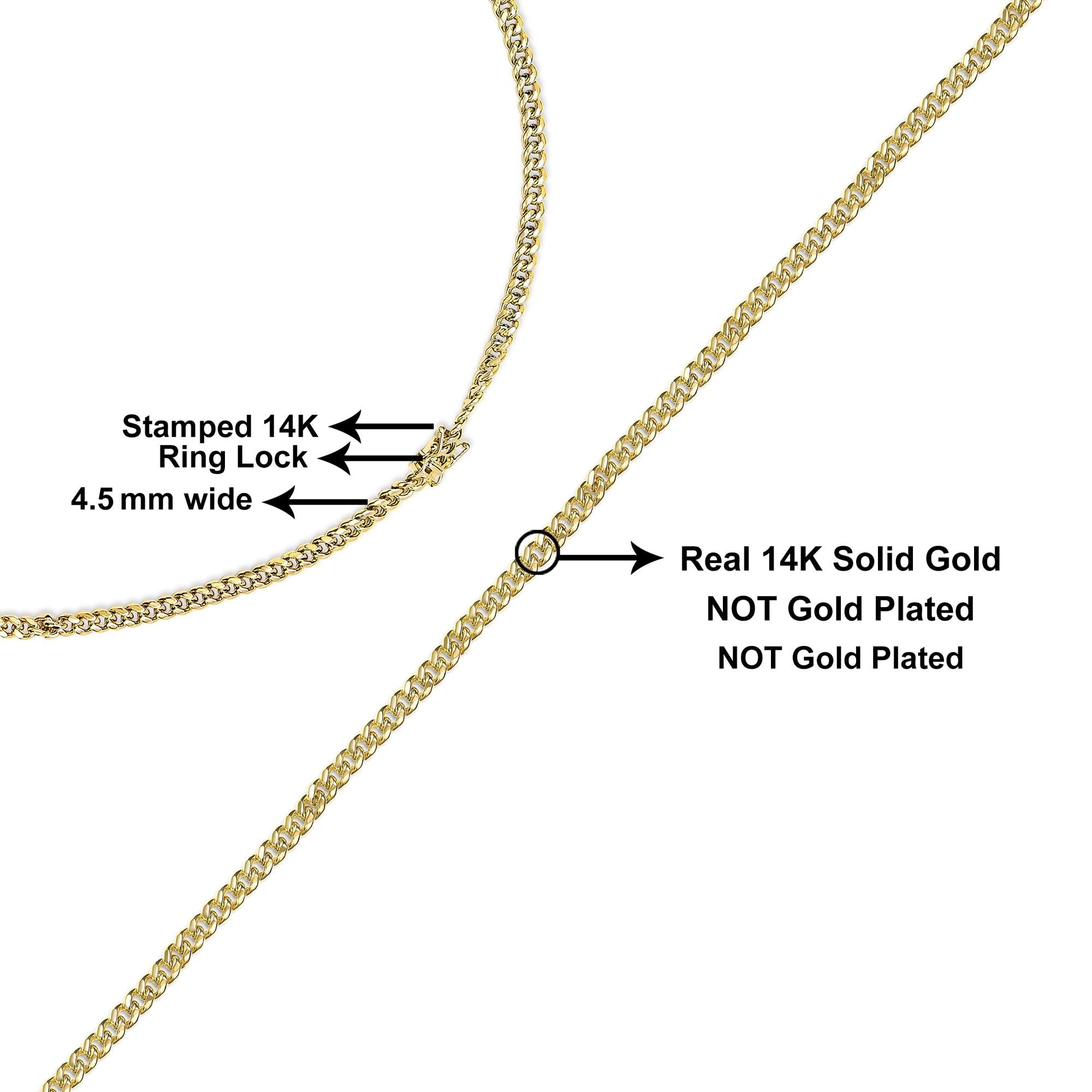 Semi-Solid 14K Yellow Gold 4.5mm Miami Cuban Chain Necklace - Unisex Chain - Friggin Jewelry