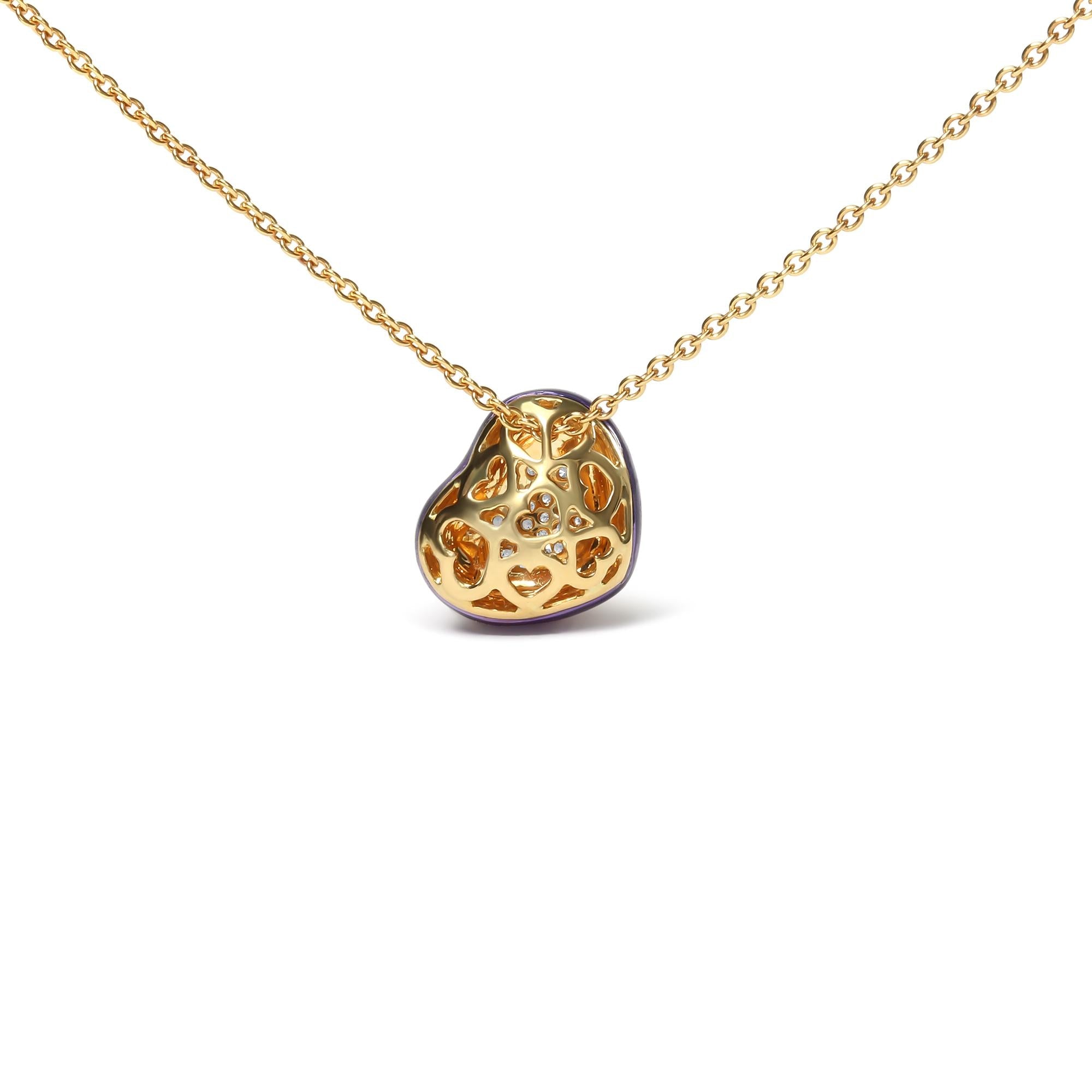 18K Yellow Gold Blue Enamel 1/10 Cttw Round Pave Diamonds Heart Shape 18" Pendant Necklace  (G-H Color, SI1-SI2 Clarity) - Adjustable up to 16" - 18" - Friggin Jewelry