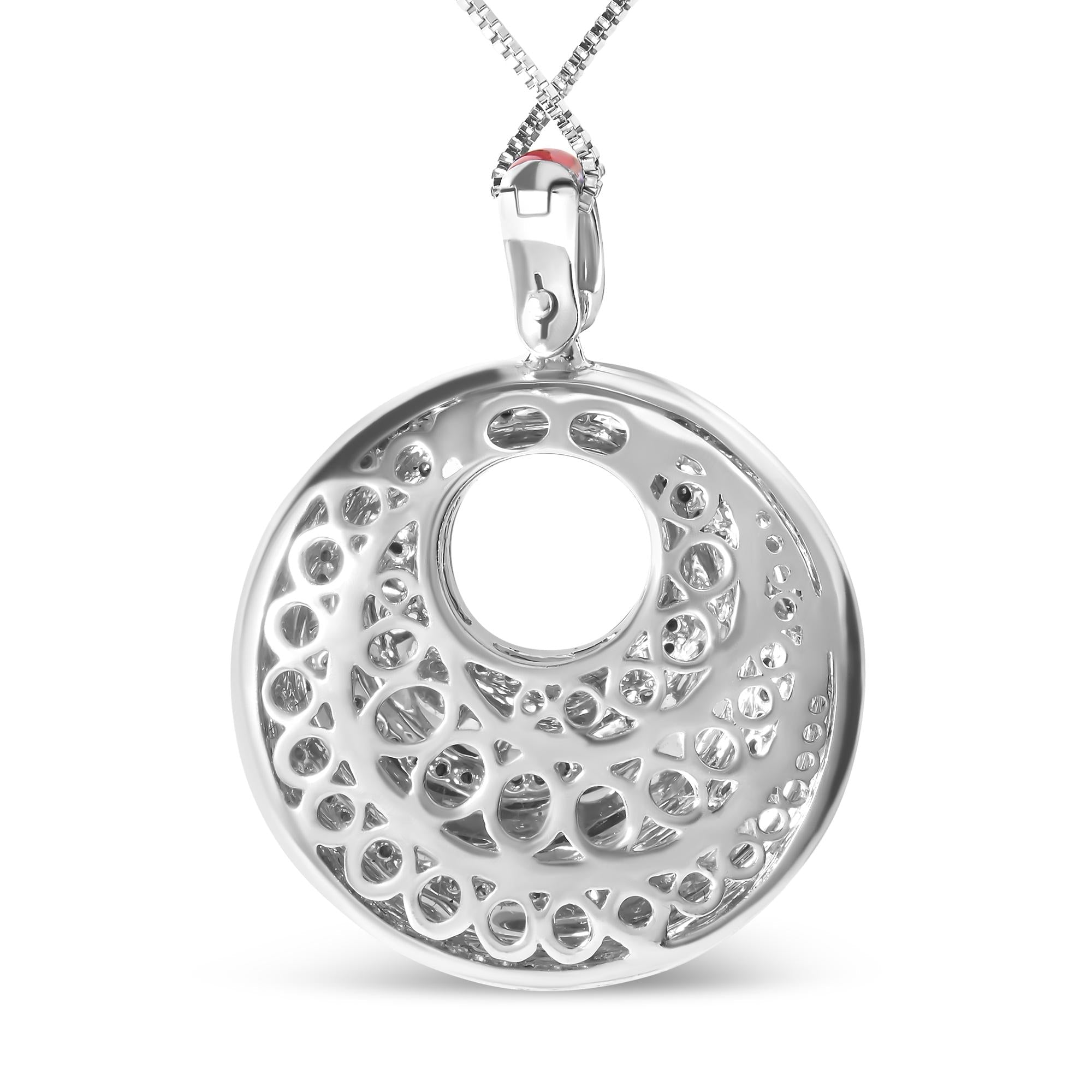 .925 Sterling Silver Red Enamel and 1/2 Diamond Endless Swirl Medallion 18" Pendant Necklace (F-G Color, VS1-VS2 Clarity) - Friggin Jewelry Premium