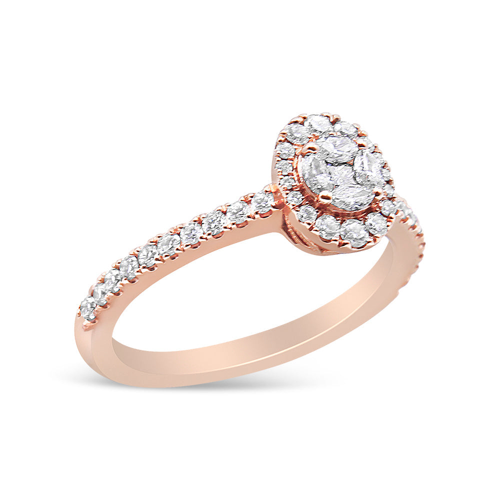 18K Rose Gold 1/2 Cttw Composite Marquise Composite Diamond Oval Shaped Halo Engagement Ring (F-G Color, VS1-VS2 Clarity) - Friggin Jewelry