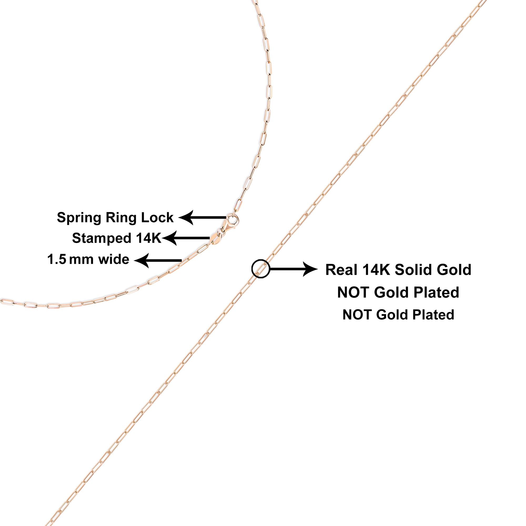 Unisex Solid 14K Gold 1.5mm Paperclip Chain Necklace - Choice of Length and Metal Color - Friggin Jewelry