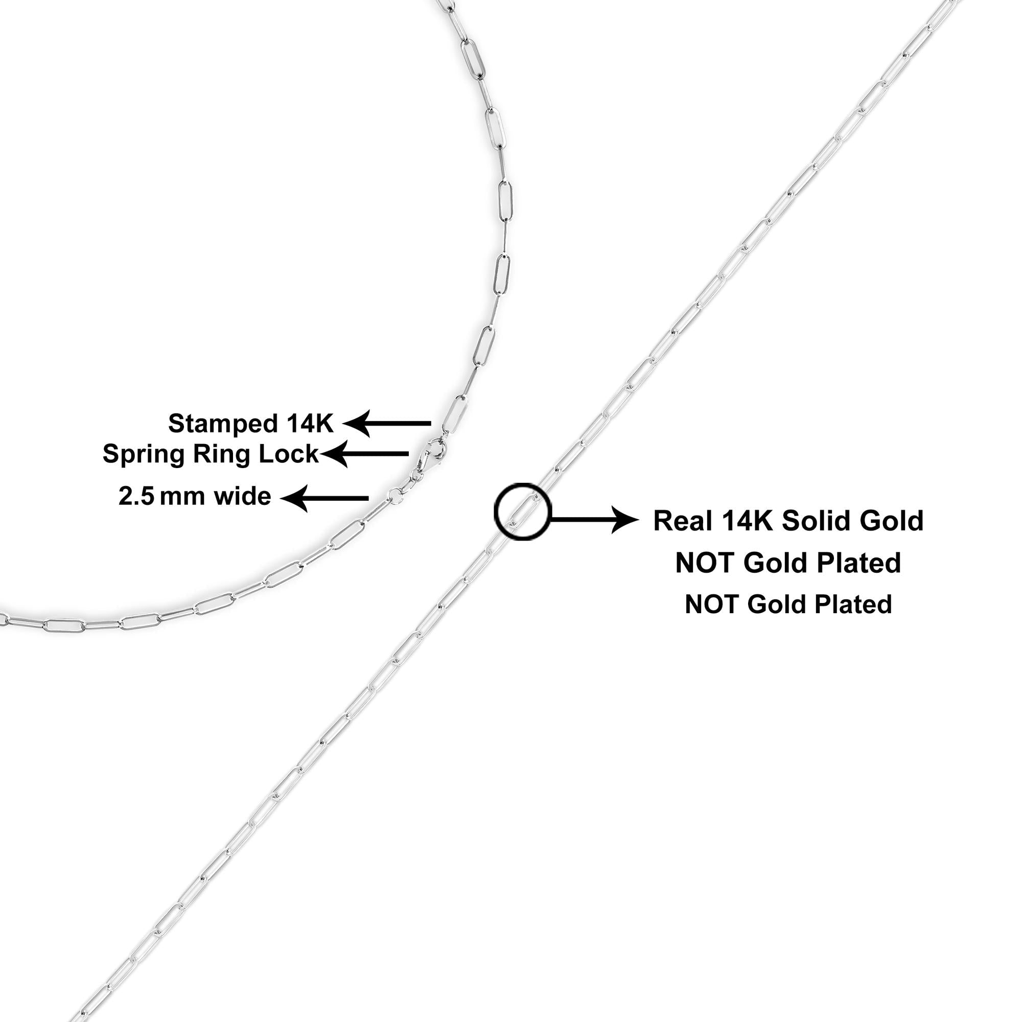 Unisex Solid 14K Gold 2.5mm Paperclip Chain Necklace - Friggin Jewelry
