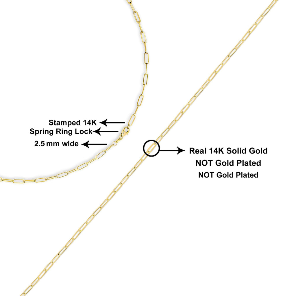 Unisex Solid 14K Gold 2.5mm Paperclip Chain Necklace - Friggin Jewelry