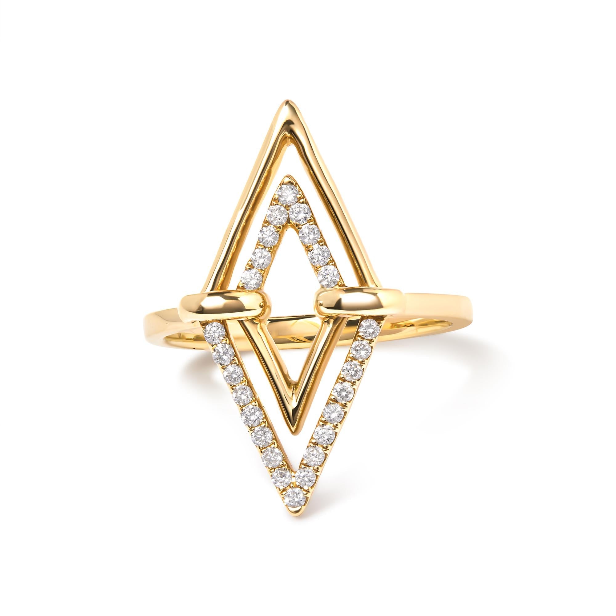 14K Yellow Gold 1/5 Cttw Diamond Double Triangle Ring (G-H Color, SI1-SI2 Clarity) - Size 7 - Friggin Jewelry