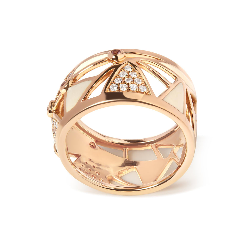 Anello a fascia con diamanti da 1/3 ct e tormalina rosa in oro rosa 14 carati con smalto bianco (colore GH, purezza SI1-SI2) - Friggin Jewelry