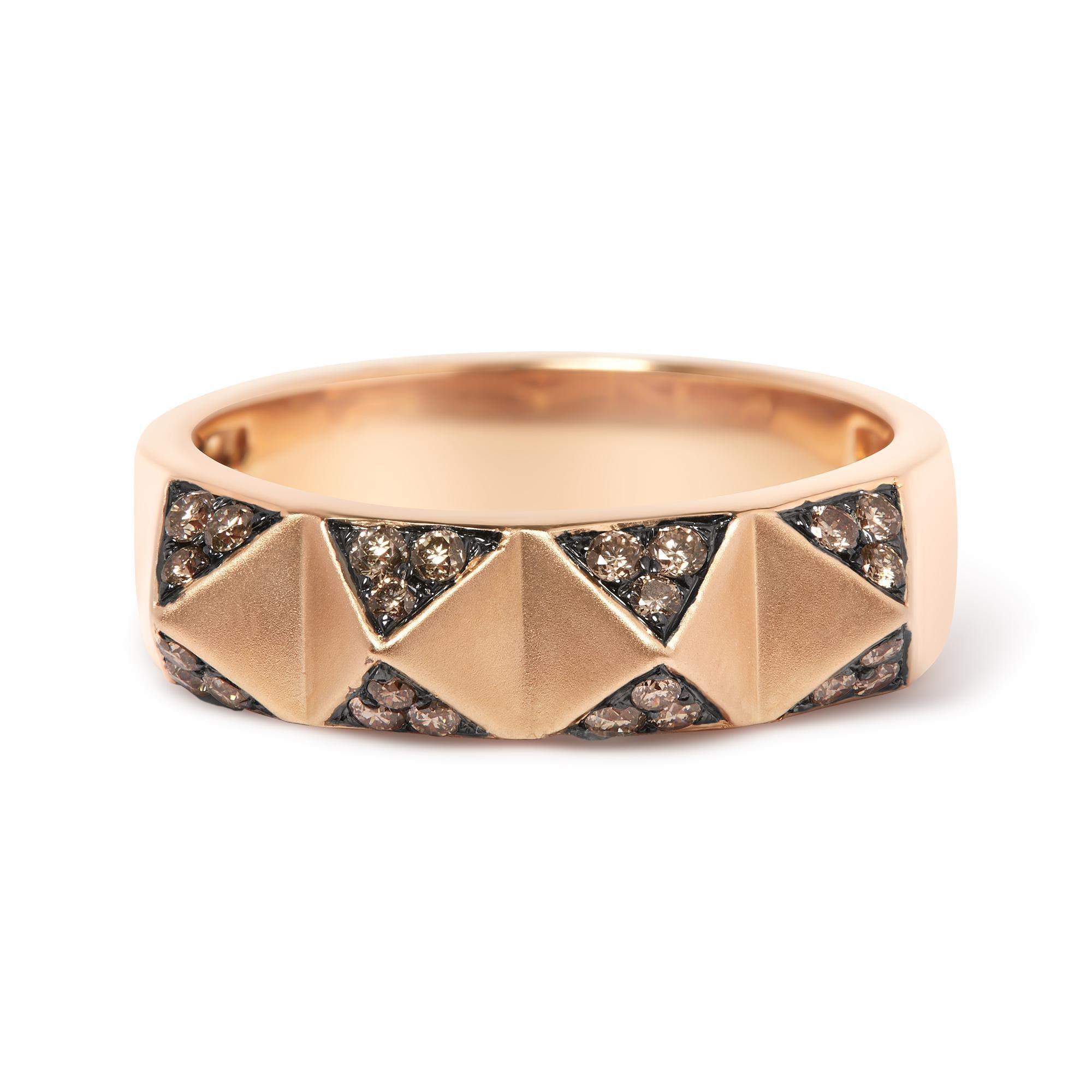 14K Rose Gold 1/4 Cttw Brown Diamond Pyramid Band Ring (Brown Color, SI1-SI2 Clarity)- Size 7 - Friggin Jewelry
