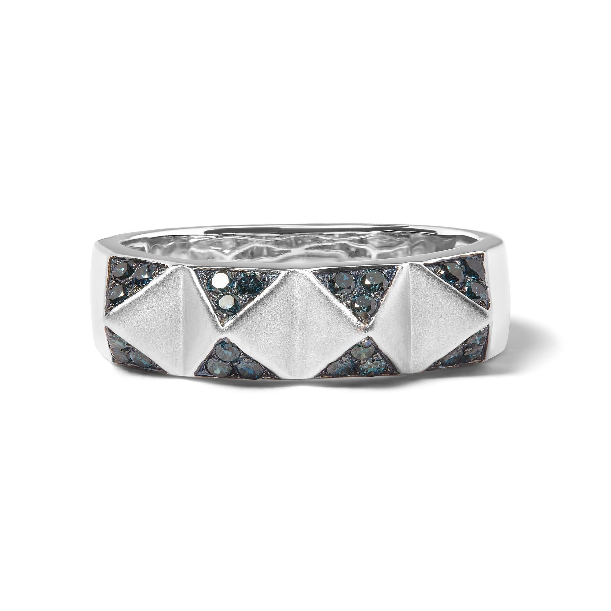14K White Gold 1/4 Cttw Treated Blue Diamond Pyramid Band Ring (Blue Color, SI1-SI2 Clarity)- Size 7 - Friggin Jewelry