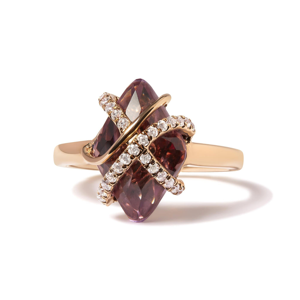 14K Rose Gold 1/5 Cttw Diamond Wrapped 15x15 MM Purple Amethyst Cocktail Ring (G-H Color, SI1-SI2 Clarity) - Friggin Jewelry