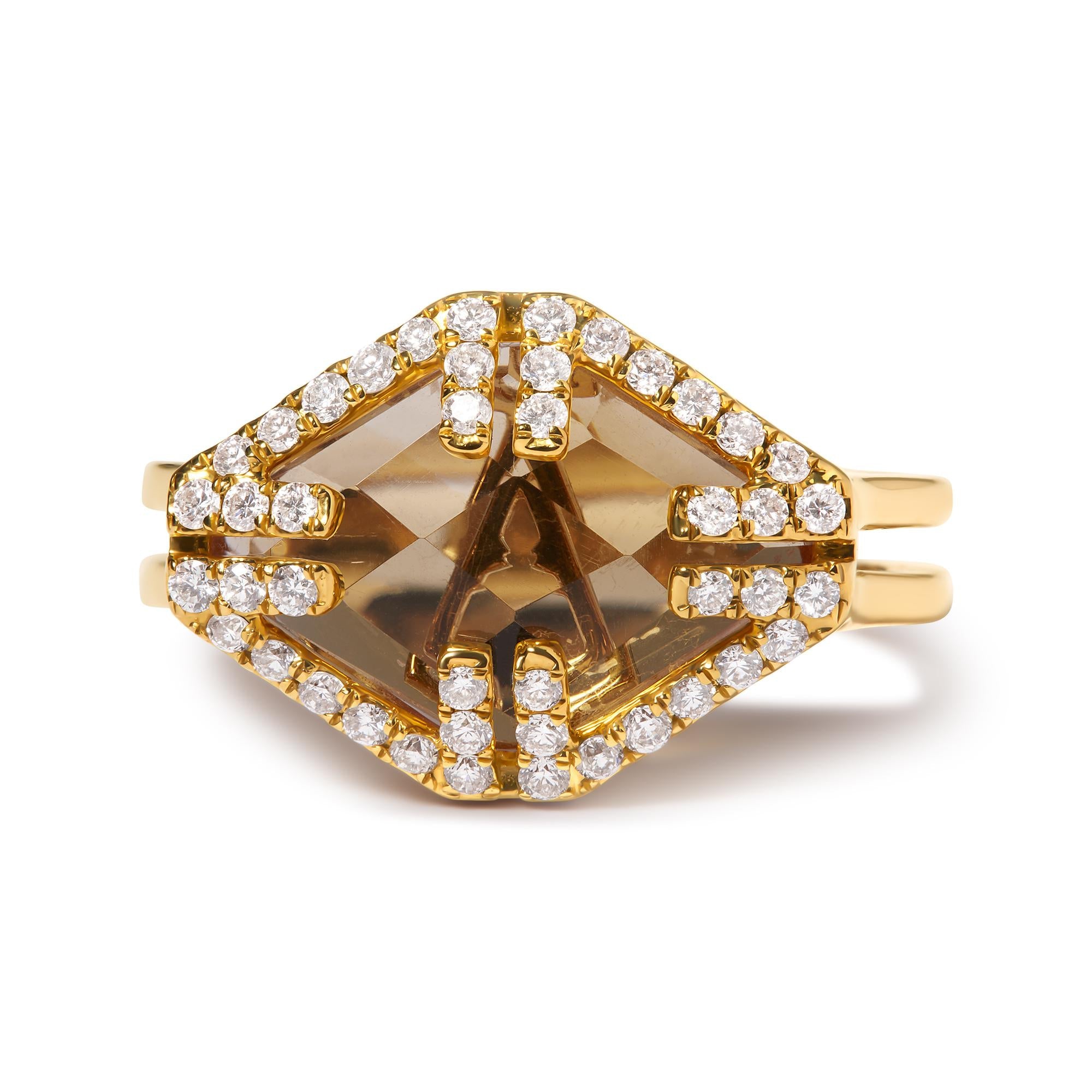 14K Yellow Gold Marquise-Cut Yellow Citrine and 1/3 Cttw Diamond Halo Cocktail Ring (G-H Color, SI1-SI2 Clarity) - Size 7 - Friggin Jewelry