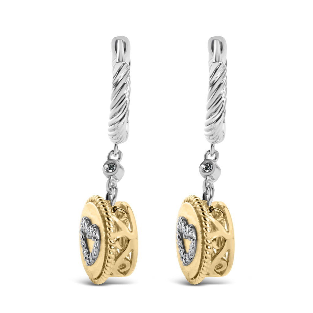 18K Yellow Gold Plated .925 Sterling Silver 1/8 Cttw Diamond Heart Medallion Drop and Dangle Earring (I-J Color, SI1-SI2 Clarity) - Friggin Jewelry