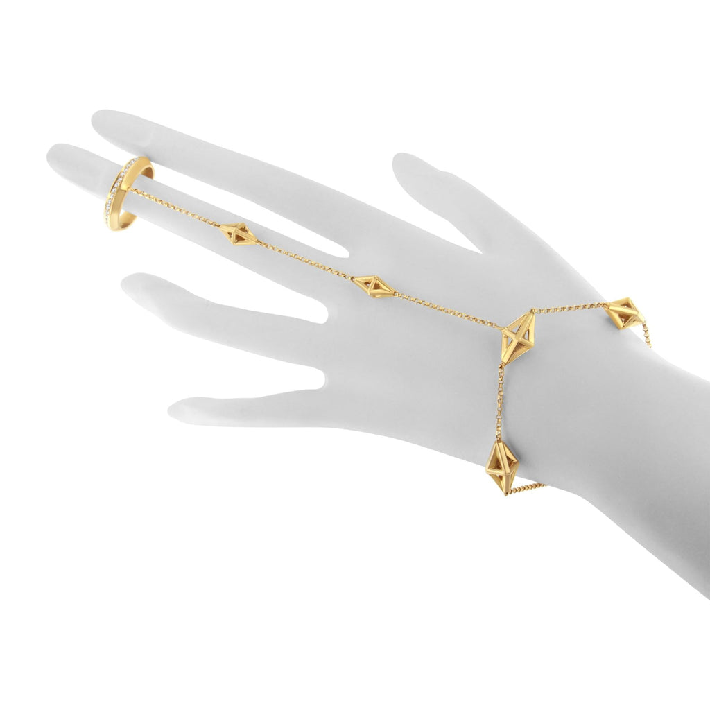 14K Yellow Gold 1/4 Cttw Diamond Ring and Bracelet Hand Chain (G-H Color, SI1-SI2 Clarity) - 7" - Friggin Jewelry Premium