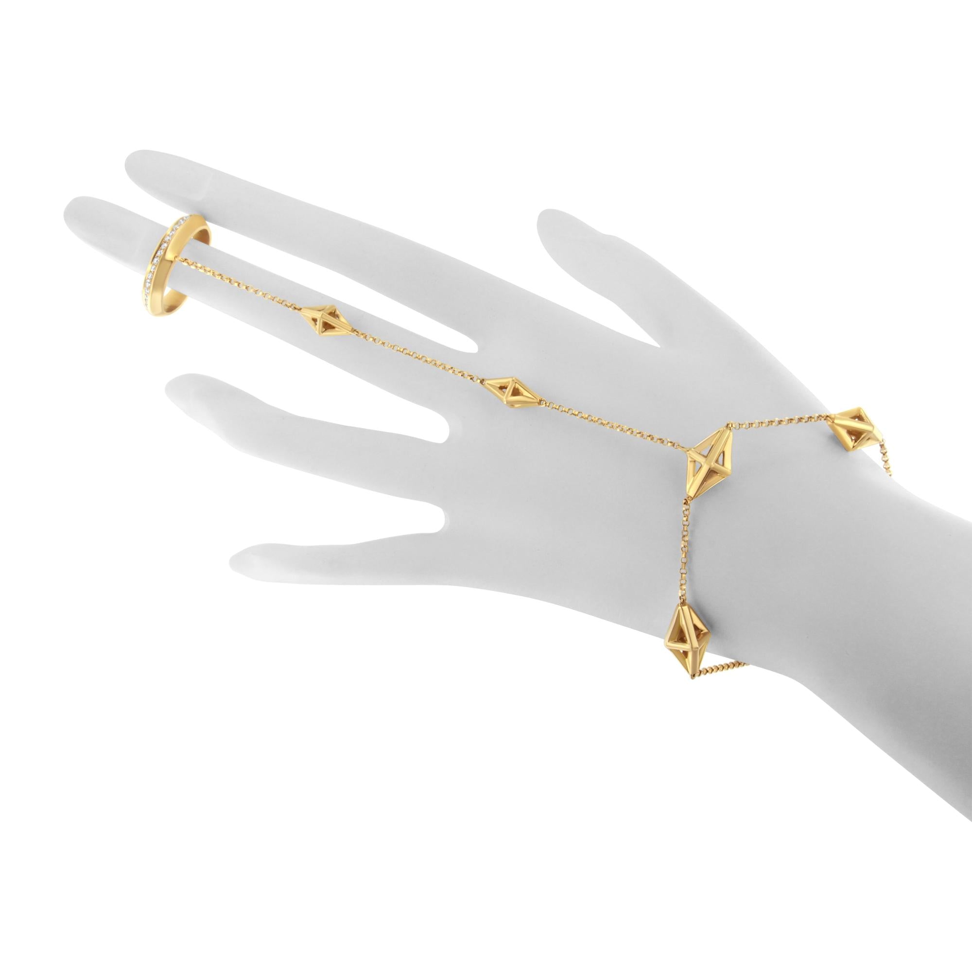 14K Yellow Gold 1/4 Cttw Diamond Ring and Bracelet Hand Chain (G-H Color, SI1-SI2 Clarity) - 7" - Friggin Jewelry Premium