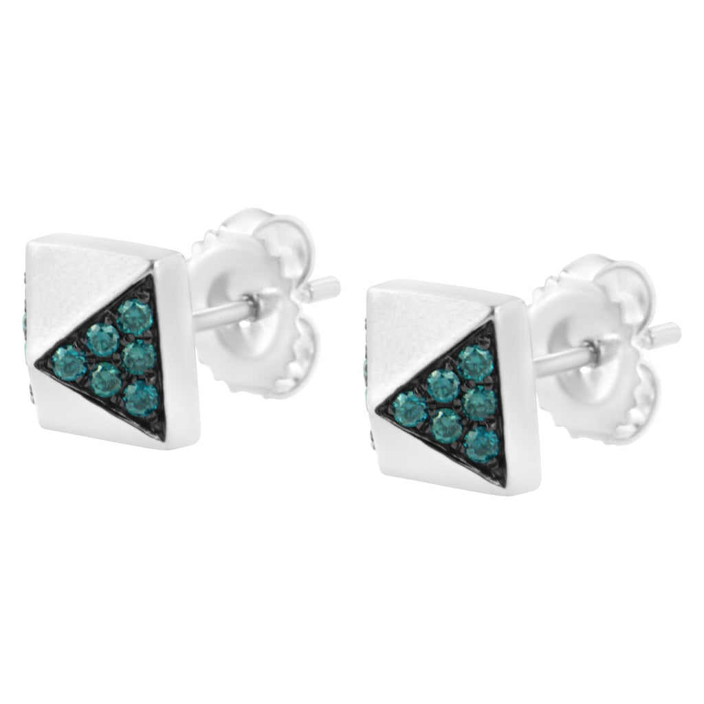14K White Gold 1/4 Cttw Treated Blue Diamond Pyramid Stud Earring (Blue Color, SI1-SI2 Clarity) - Friggin Jewelry