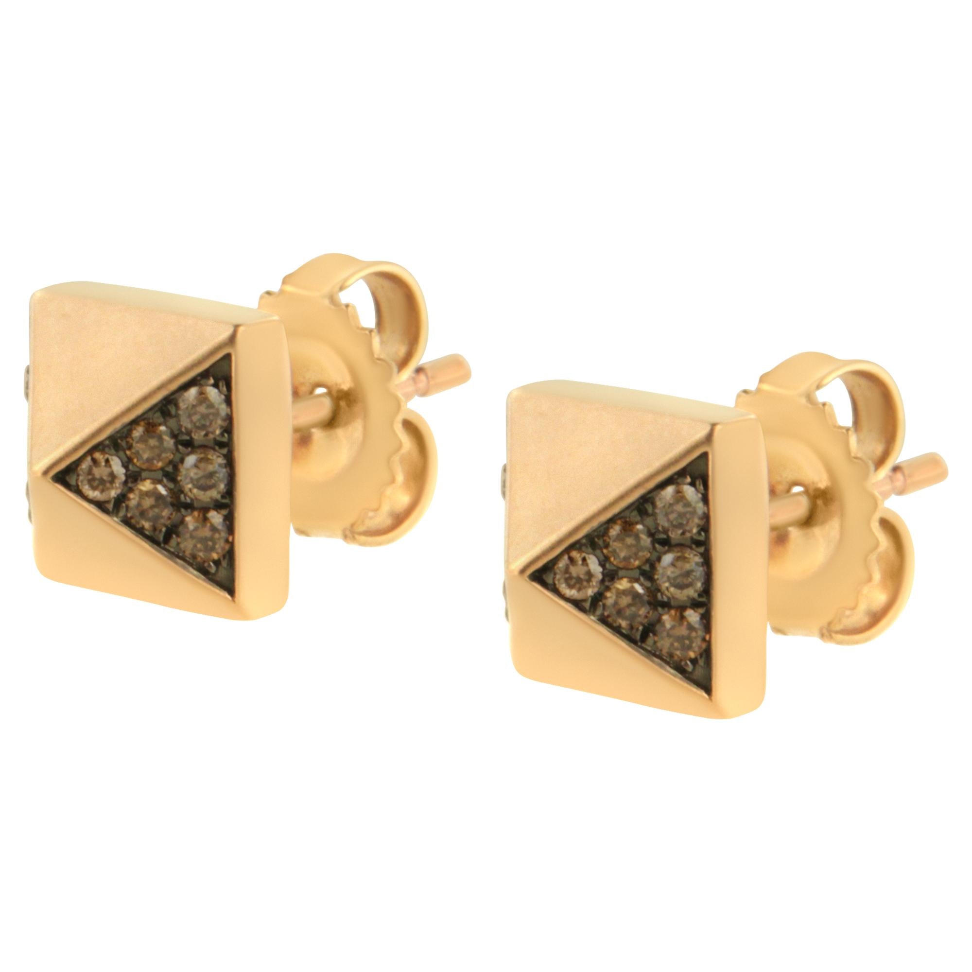 Aretes tipo pirámide de diamantes marrones de 1/4 ct en oro rosa de 14 quilates (color marrón, claridad SI1-SI2) - Friggin Jewelry