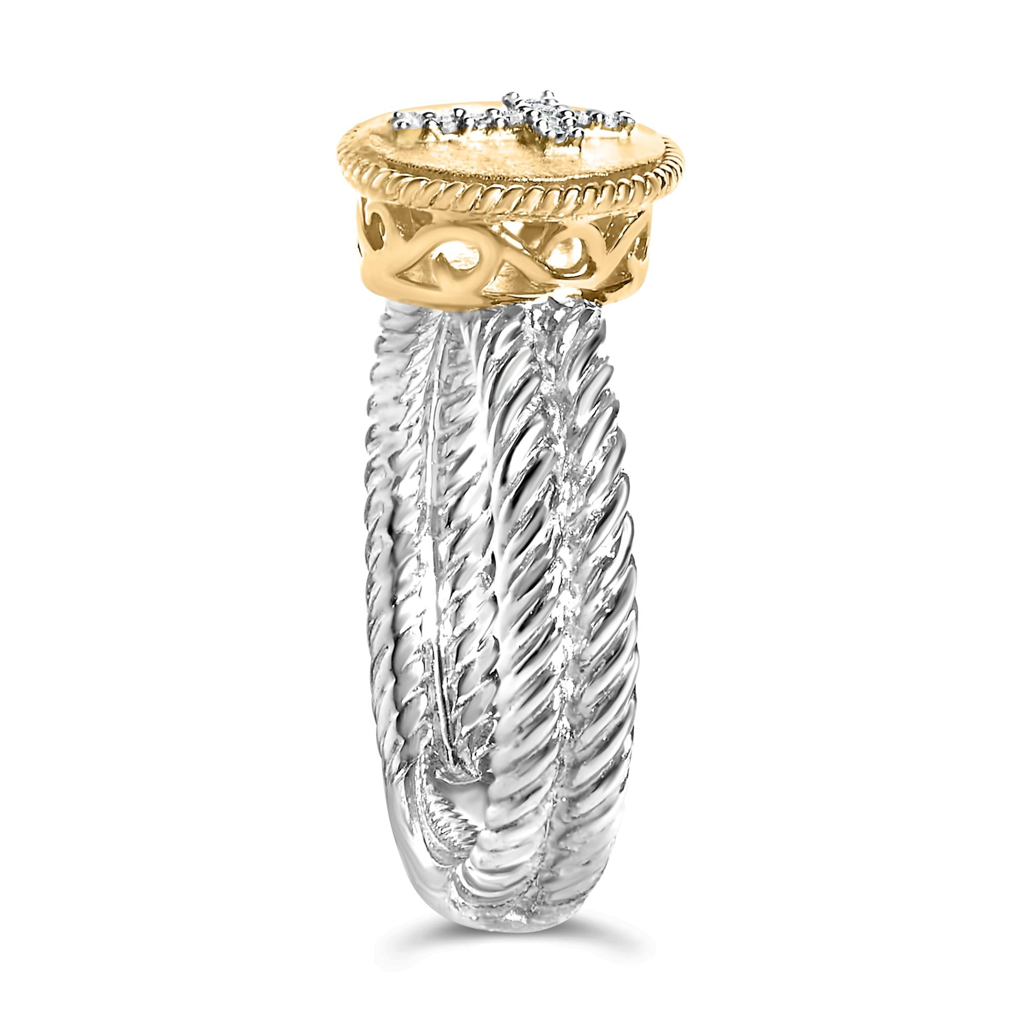 18K Yellow Gold Plated .925 Sterling Silver Diamond Cross Ring with Satin Finish (I-J Color, SI1-SI2 Clarity) - Friggin Jewelry