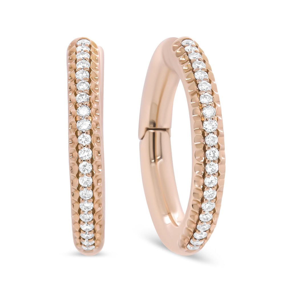 Aros de oro rosa de 18 quilates con diamantes de talla redonda de 1/3 quilates (color FG, claridad VS1-VS2) - Friggin Jewelry