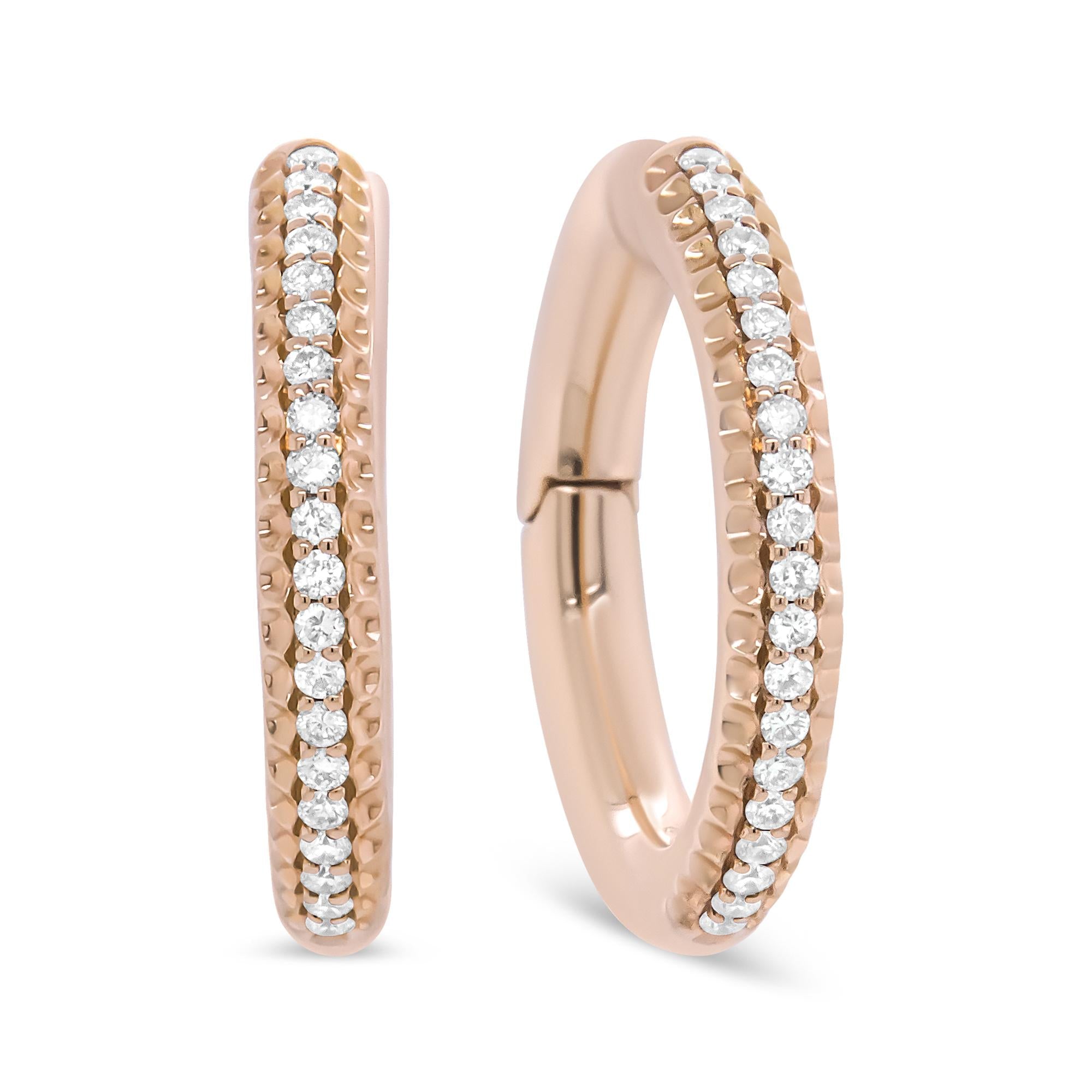 18K Rose Gold 1/3 Cttw Round Cut Diamond Hoop Earrings (F-G Color, VS1-VS2 Clarity) - Friggin Jewelry
