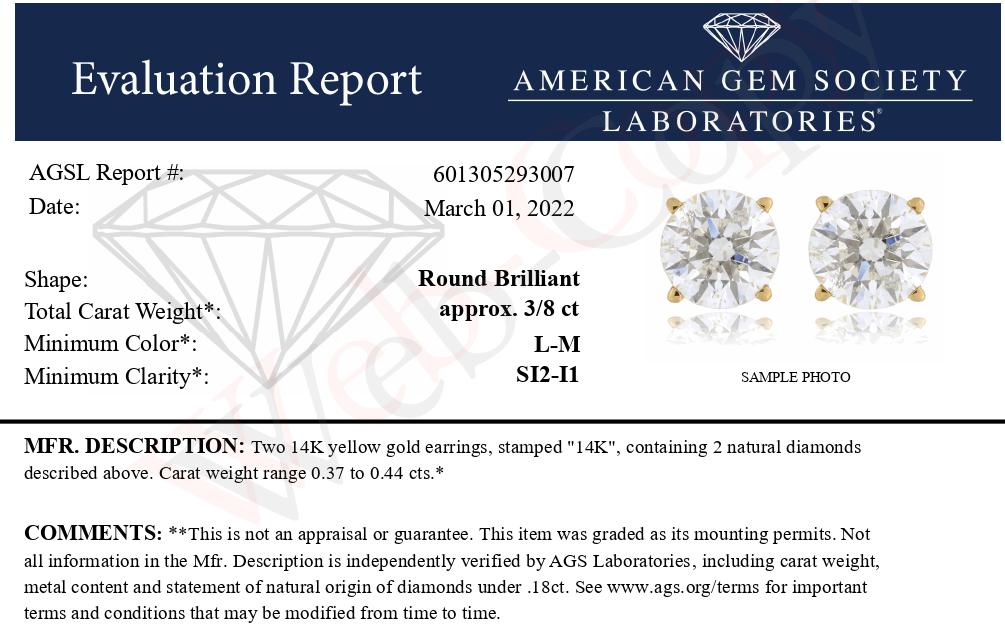 Aretes tipo botón con cierre a presión, de oro amarillo de 14 k con 3/8 cttw y 4 puntas, con diamantes solitarios de talla redonda brillante (color LM, claridad SI2-I1) - Friggin Jewelry