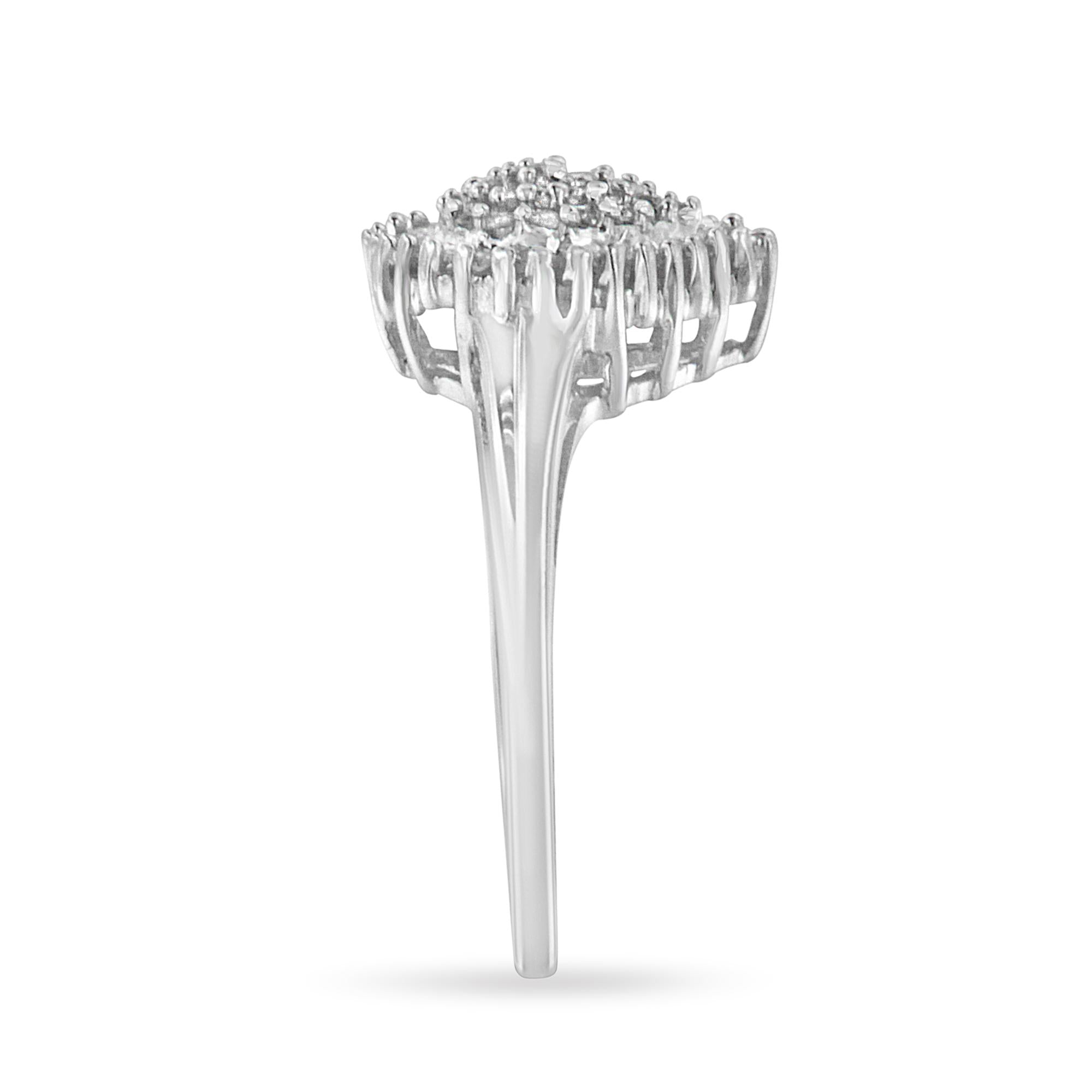 10K White Gold 1/2 Cttw Round & Baguette Cut Diamond Pear Shaped Domed Pavé Cluster with Halo Cocktail Ring (H-I Color, SI1-SI2 Clarity) - Friggin Jewelry