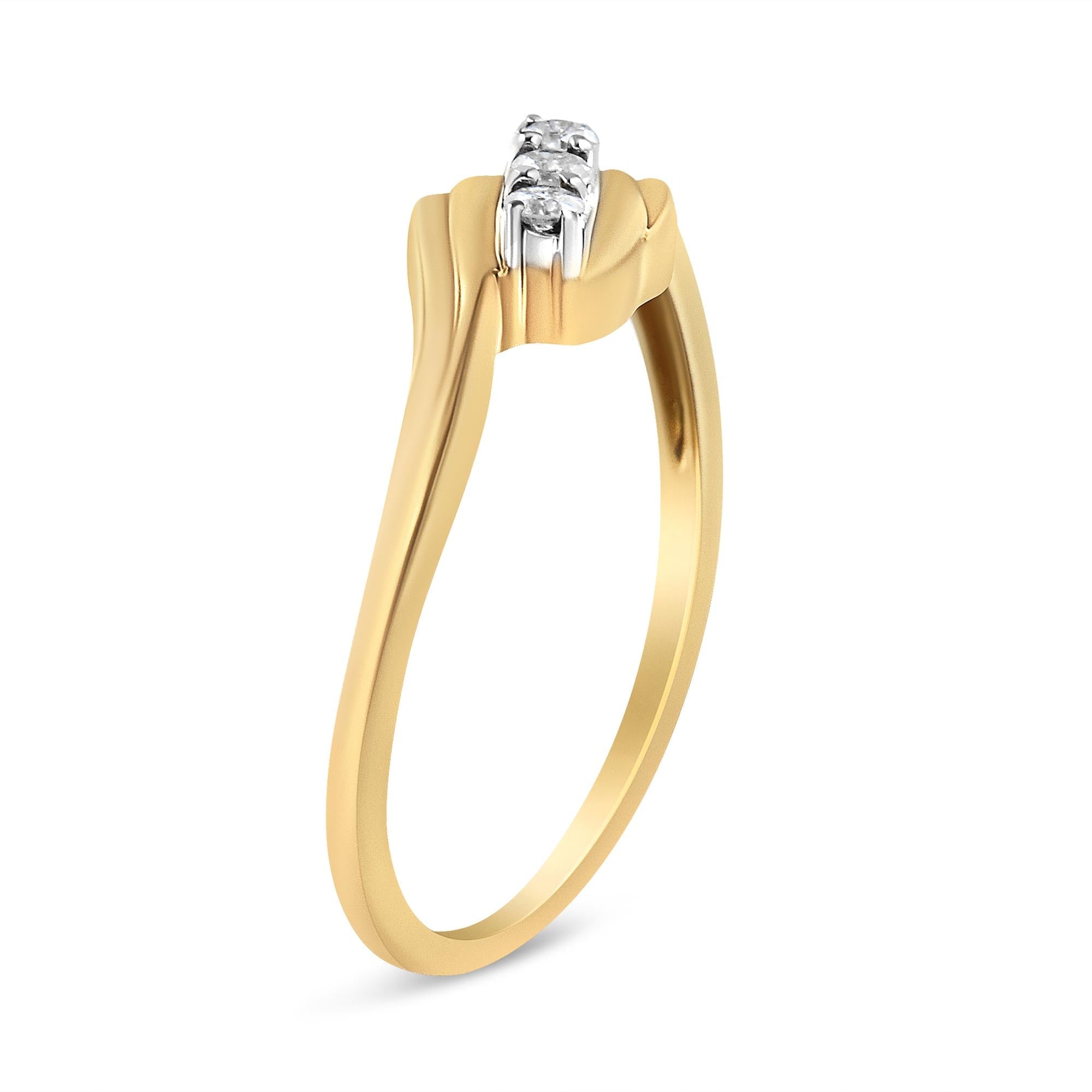 10K Yellow Gold over .925 Sterling Silver 1/10 Cttw Diamond Three-Stone Bypass Fashion Cocktail Ring ( I-J Color, I2-I3 Clarity) - Friggin Jewelry