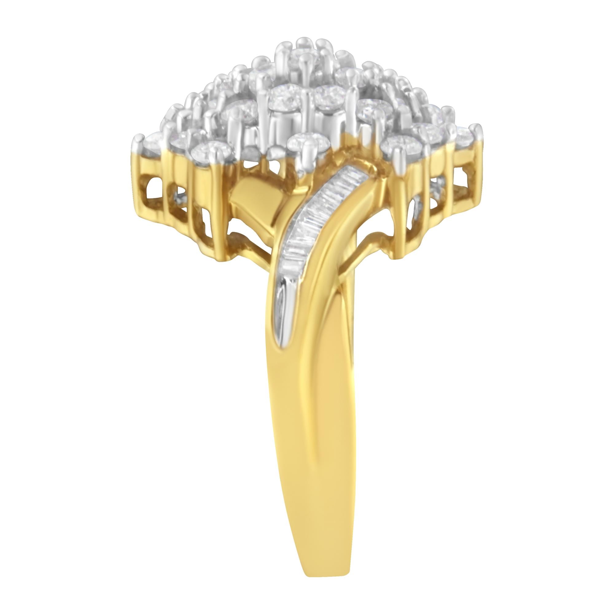 Anello con diamanti taglio baguette e rotondo in oro giallo 10 carati (1 1/10 ct, colore HI, purezza SI2-I1) - Friggin Jewelry