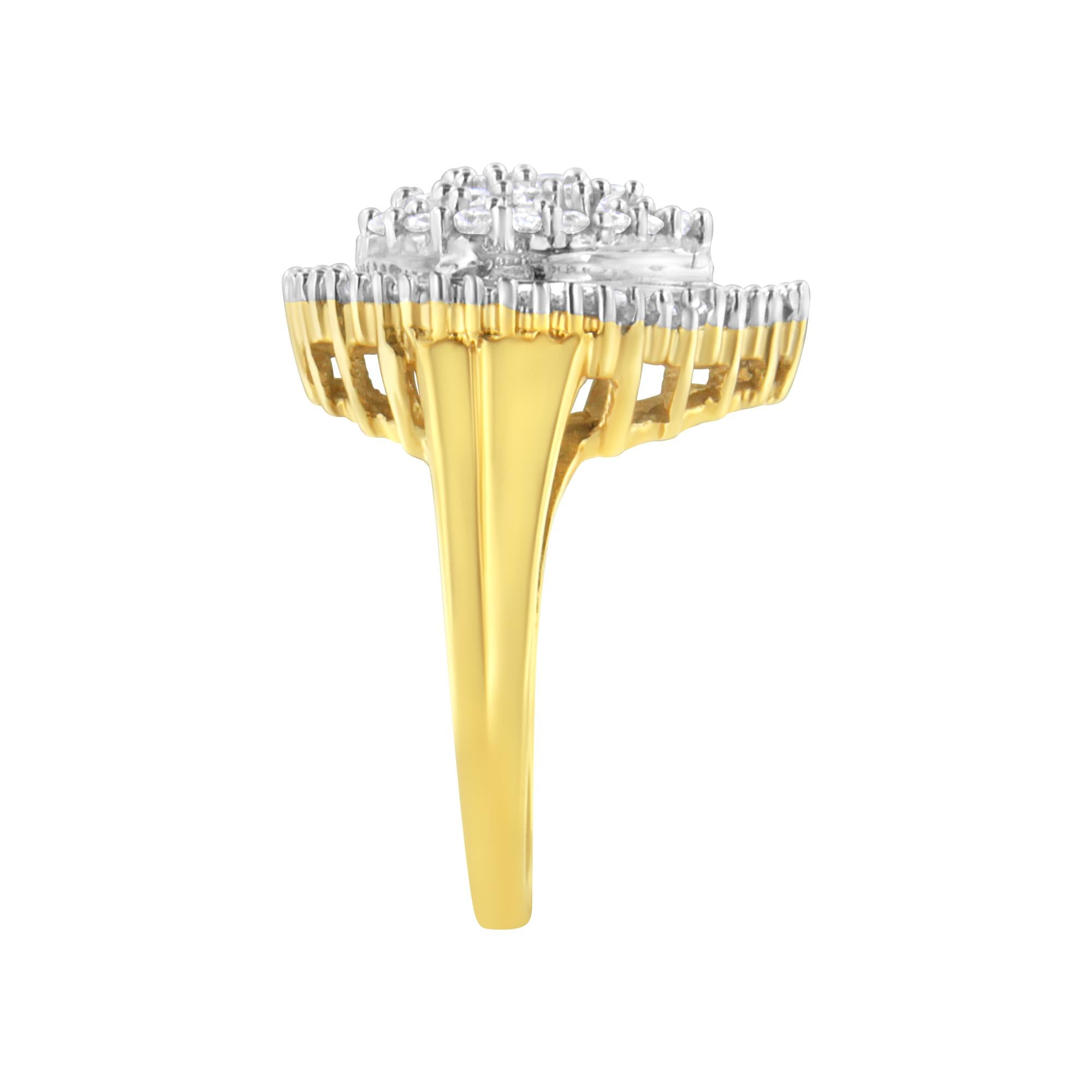 10K Yellow Gold 1.0 Cttw Round and Baguette Cut Diamond Oval Shaped Cluster Ring (I-J Color, I1-I2 Clarity) - Friggin Jewelry