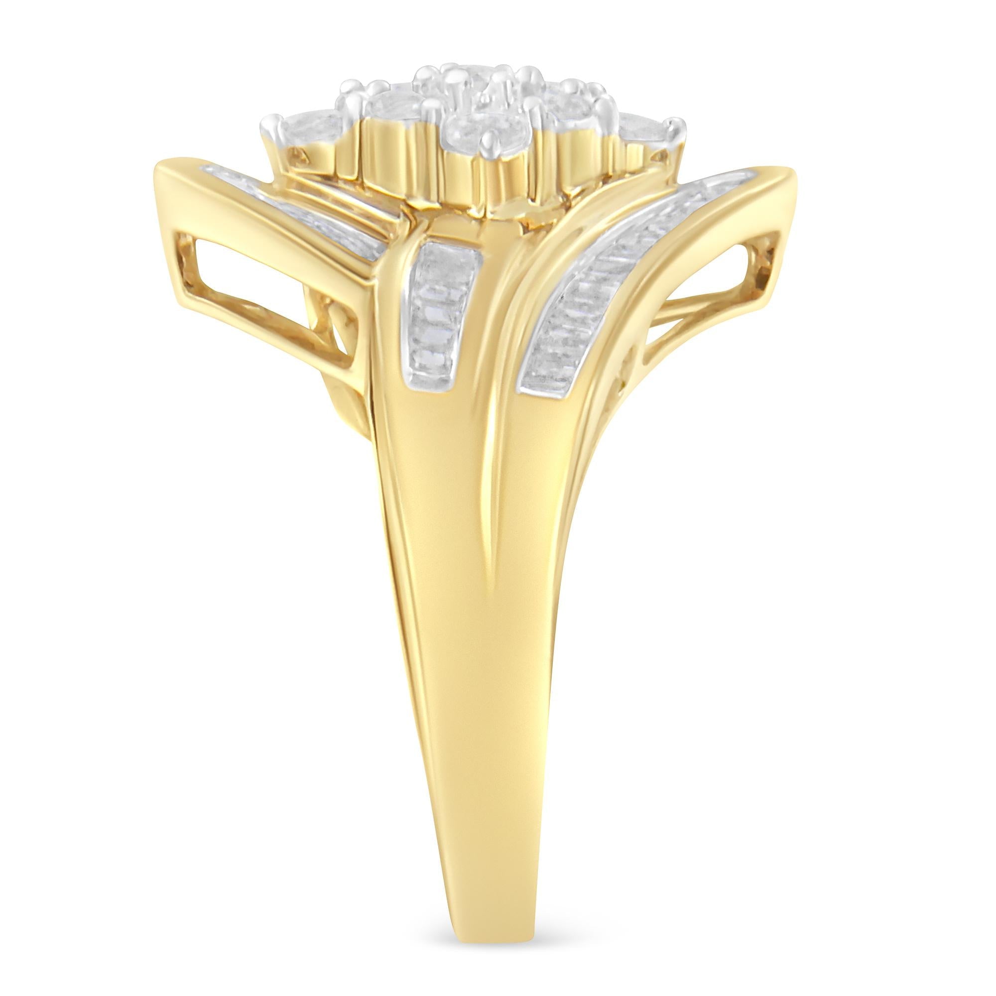 10K Yellow Gold over .925 Sterling Silver Diamond Bypass Cluster Ring (1 Cttw, I-J Color, I2-I3 Clarity) - Friggin Jewelry