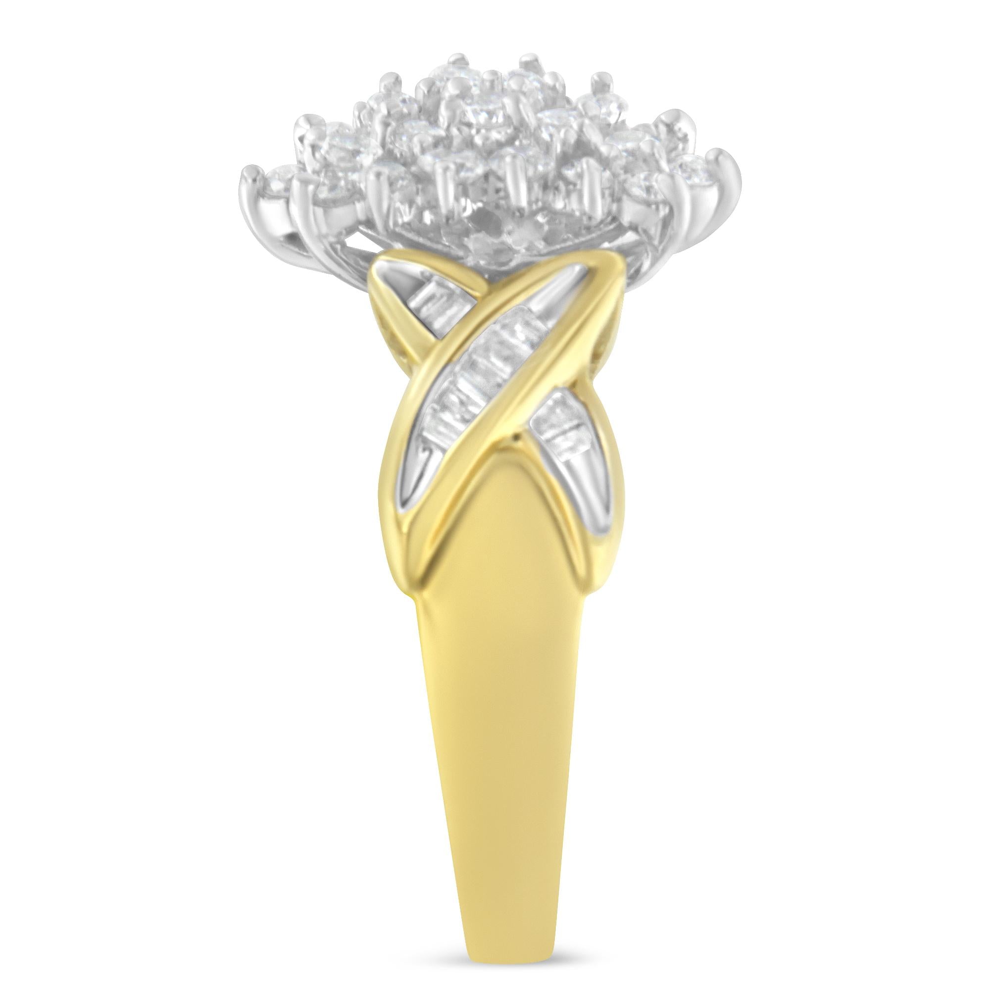 Anillo de oro amarillo de 10 quilates con diamantes redondos y talla baguette (1/2 quilates, color HI, claridad I1-I2) - Friggin Jewelry