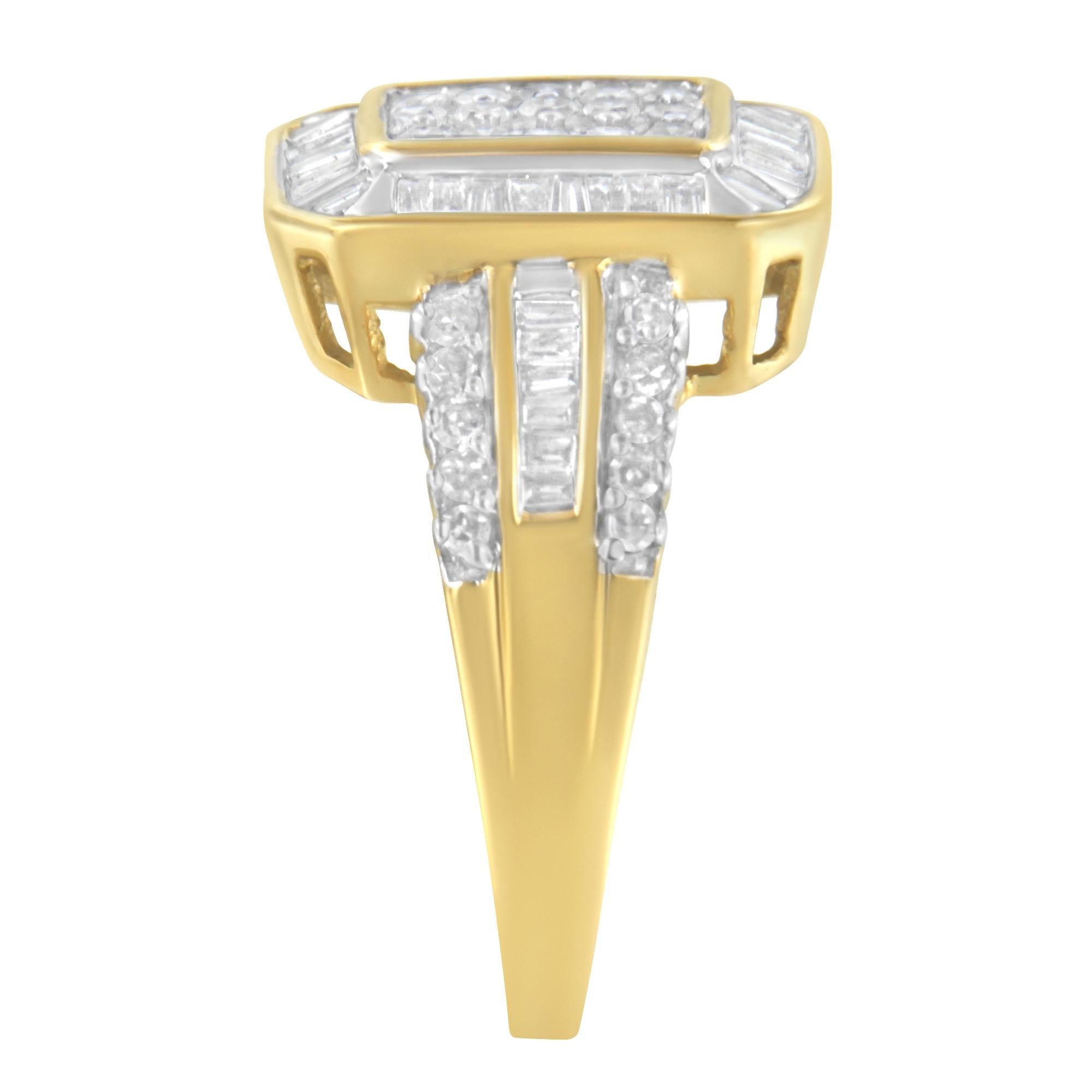 Anello in oro giallo 10 carati con diamanti taglio baguette e taglio rotondo (1,0 ct, colore IJ, purezza SI1-SI2) - Friggin Jewelry