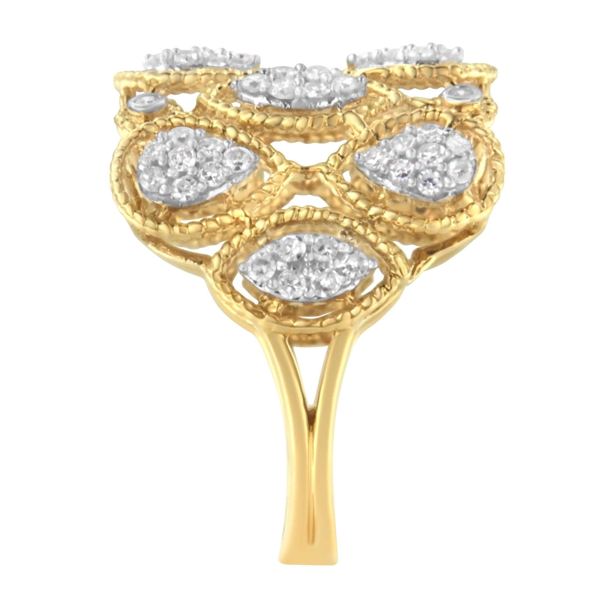 14K Yellow Gold Diamond Art Deco Ring (1/2 Cttw, H-I Color, I1 Clarity) - Friggin Jewelry