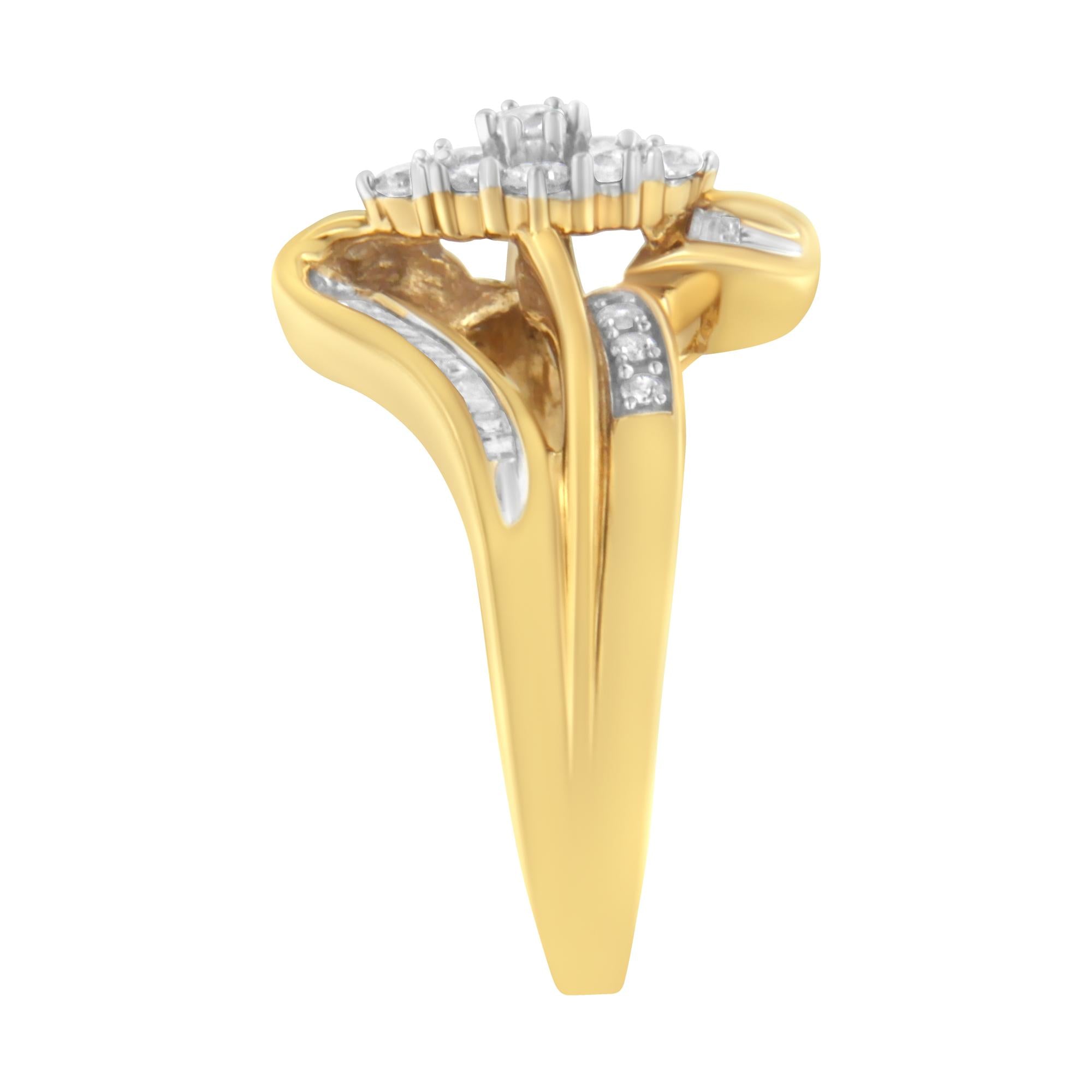 10K Yellow Gold 1/2 cttw Diamond Cluster Cocktail Ring (J-K Clarity, I1-I2 Color) - Friggin Jewelry