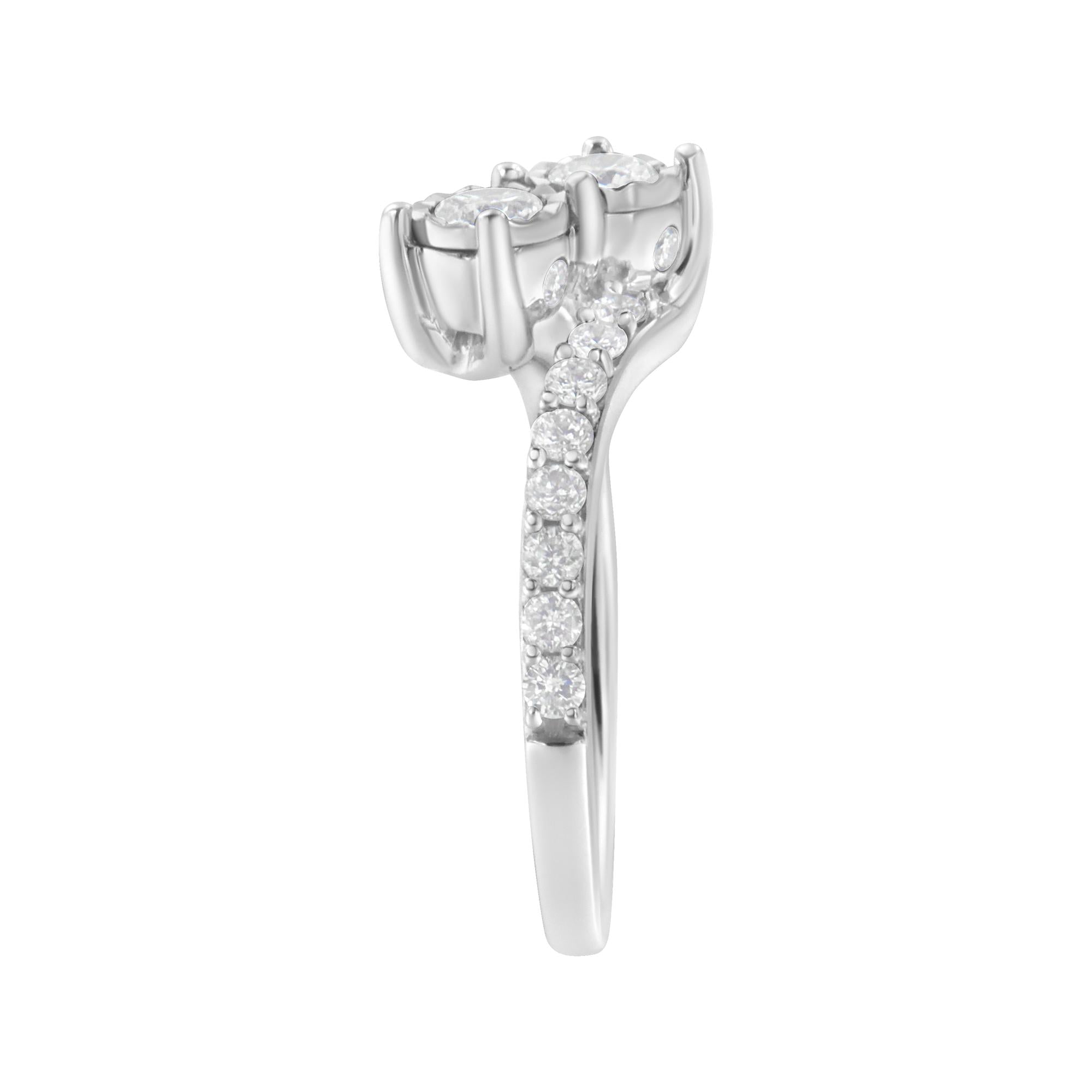 10K White Gold Two-Stone Miracle-Set Diamond Bypass Ring (1 Cttw, H-I Color, I1-I2 Clarity) - Friggin Jewelry