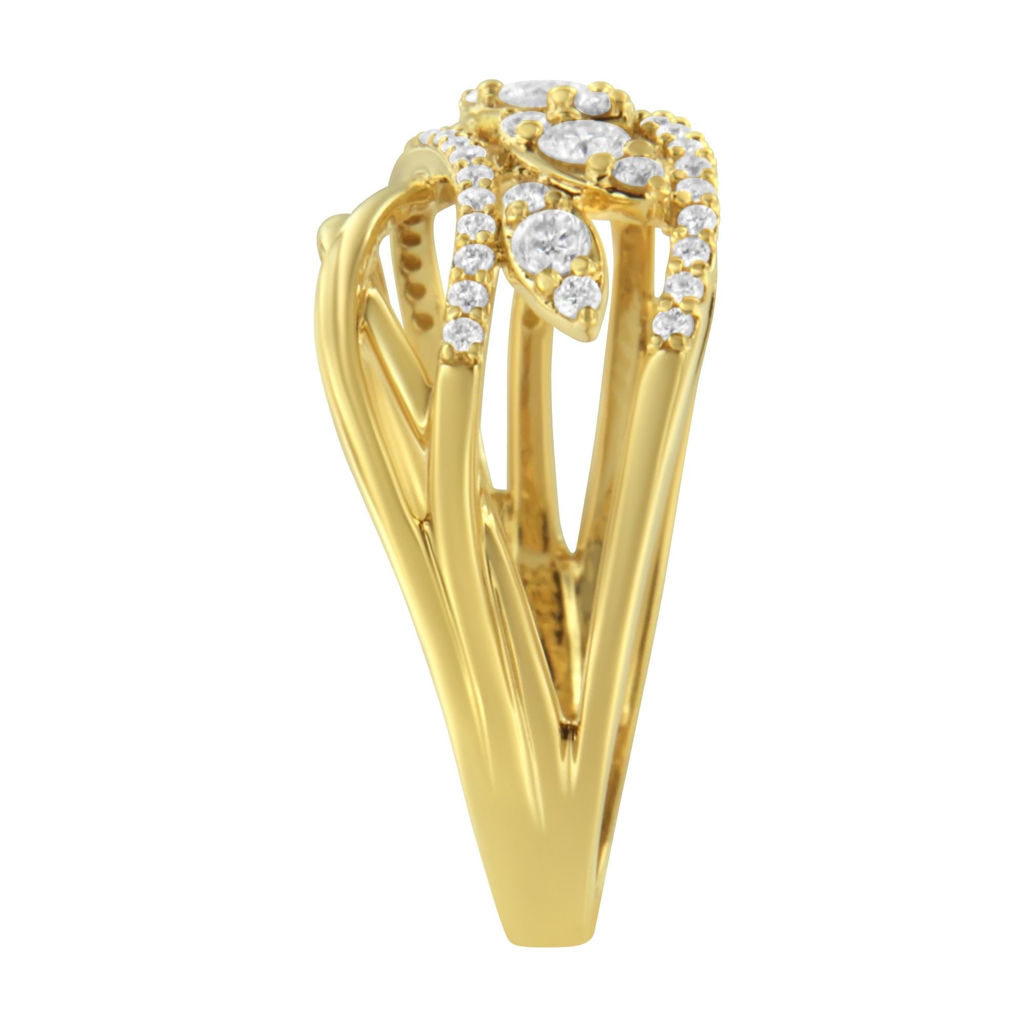10K Yellow Gold 1/2 Cttw Round-Cut Multi Row Diamond Split Shank Cocktail Ring (H-I Color, SI2-I1 Clarity) - Friggin Jewelry