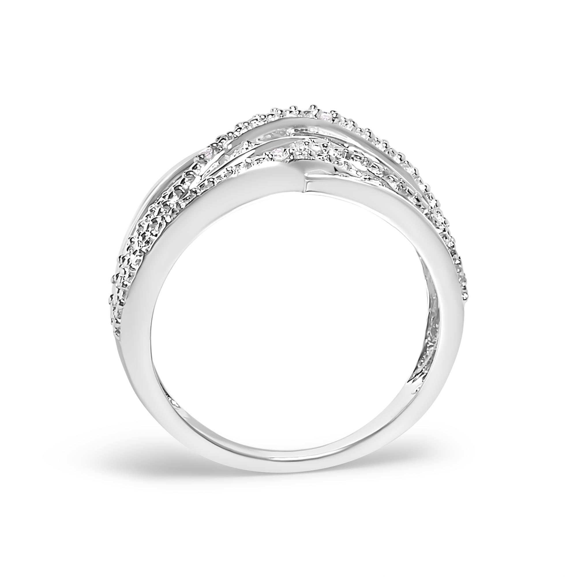 Anillo cruzado con detalles de diamantes en plata de ley 925 (color IJ, claridad I2-I3) - Friggin Jewelry