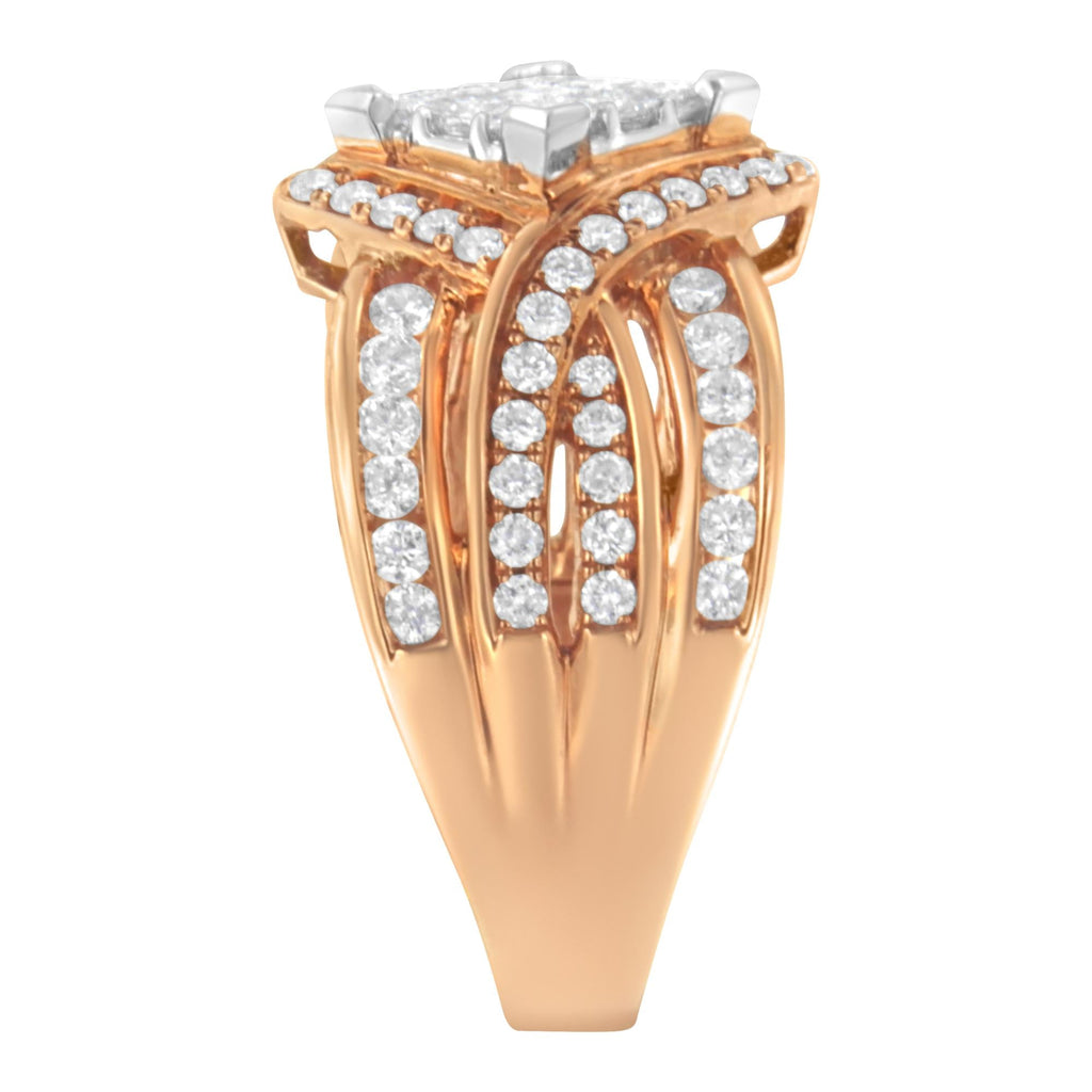 Anello da cocktail bicolore in oro 10 carati con diamanti (1 1/2 carati, colore HI, purezza I1-I2) - Friggin Jewelry