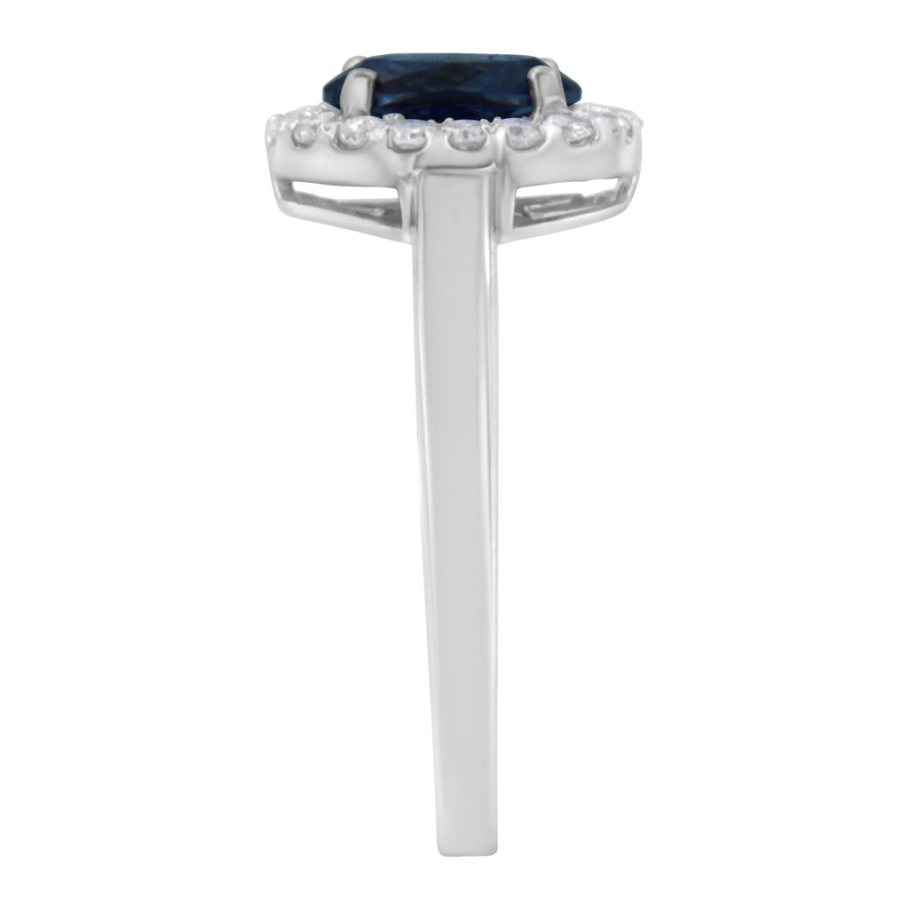 10K White Gold 1/5 Cttw Round Diamond and Prong Set 7MM Gemstone Halo Cocktail Ring (H-I Color, I1-I2 Clarity) - Friggin Jewelry