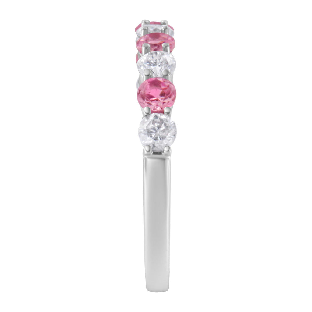 10KT White Gold 1/2 cttw Diamond and 3MM Created Gemstone Band Ring (H-I, I1-I2) - Friggin Jewelry