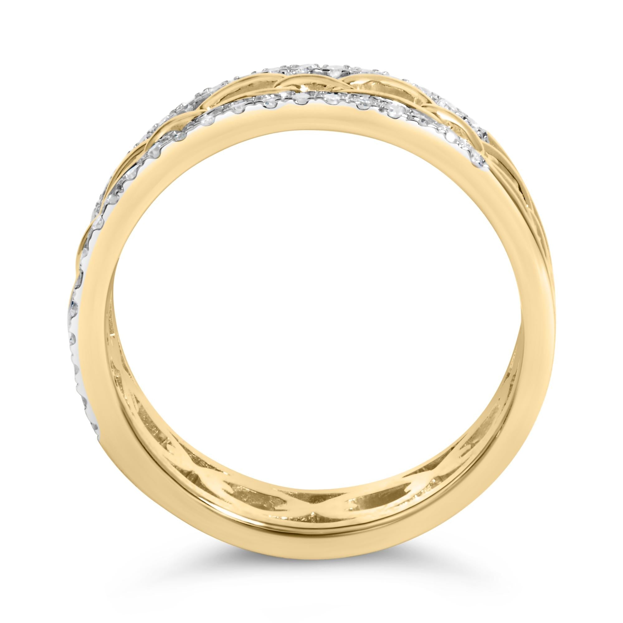 10K Yellow Gold 1/5 Cttw Diamond Two Row Cuban Link Ring - Friggin Jewelry